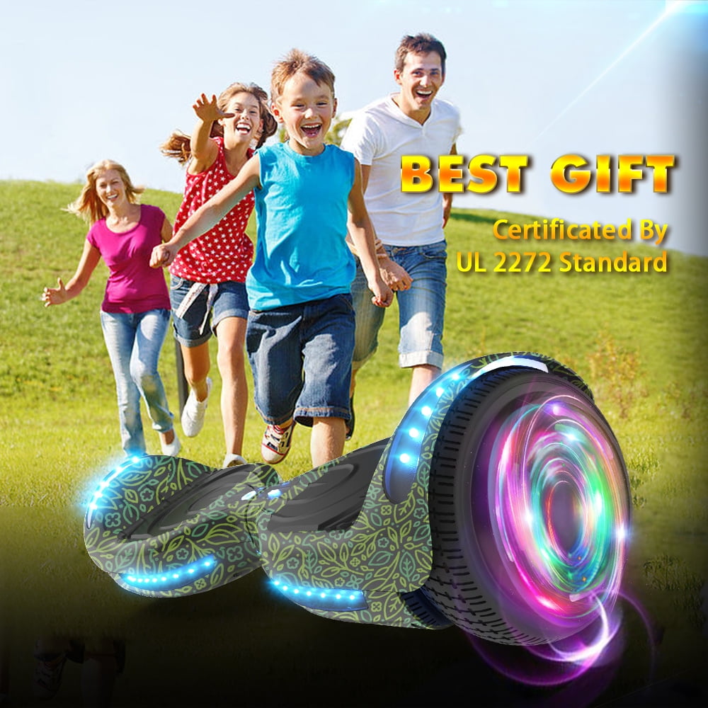 Flash Wheel Hoverboard 6.5" Bluetooth Speaker with LED Light Self Balancing Wheel Electric Scooter, Green Leaf