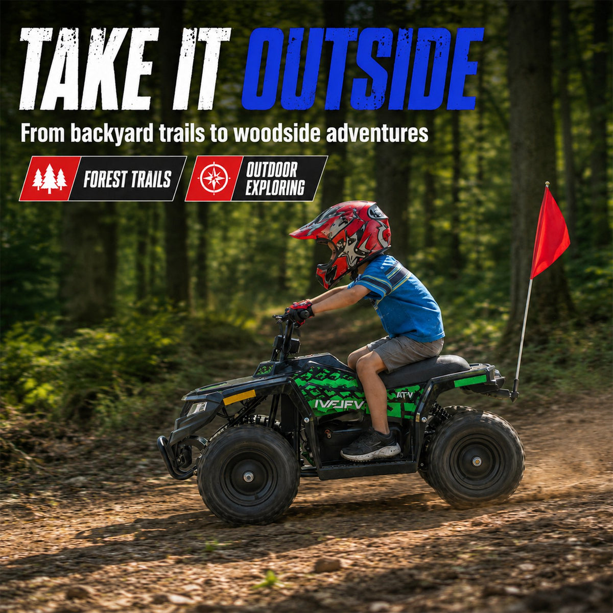 36V Electric 500W Motor 4-Wheeler with Front & Rear Suspension, IVFJFV Electric 4-wheel Off-Road Tires & Safety Flag & LED Headlights,Power Ride on Car for Age 6+