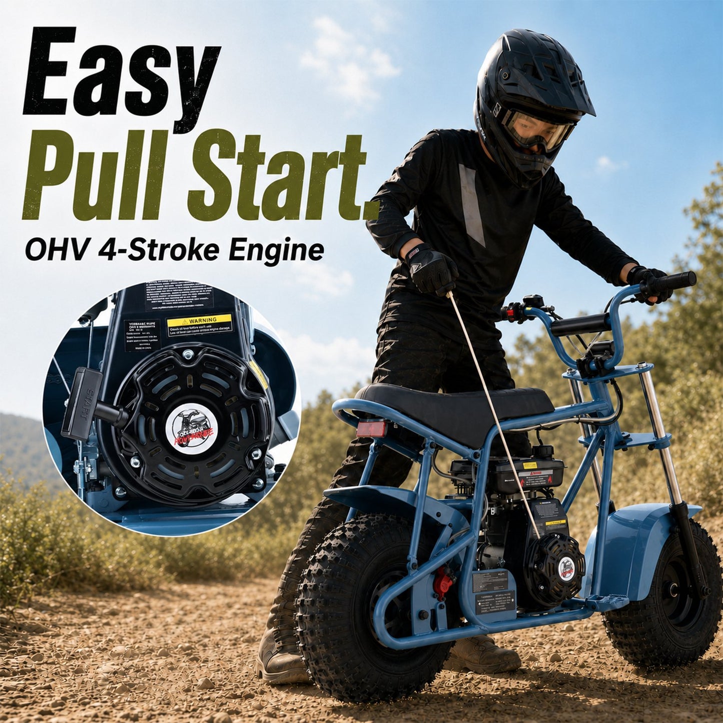 Aoemoe 105CC Dirt Bike, 30 MPH High-Speed Off-Road Motorcycle, Blue