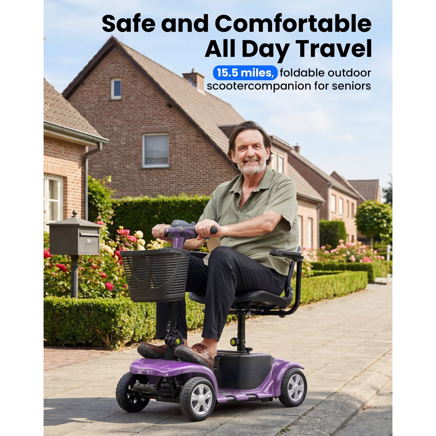 QEASET 4 Wheel Mobility Scooter,Mobility Scooter for Adults, Senior, Electric Powered Chargeable Device for Travel, Gifts for the elderly