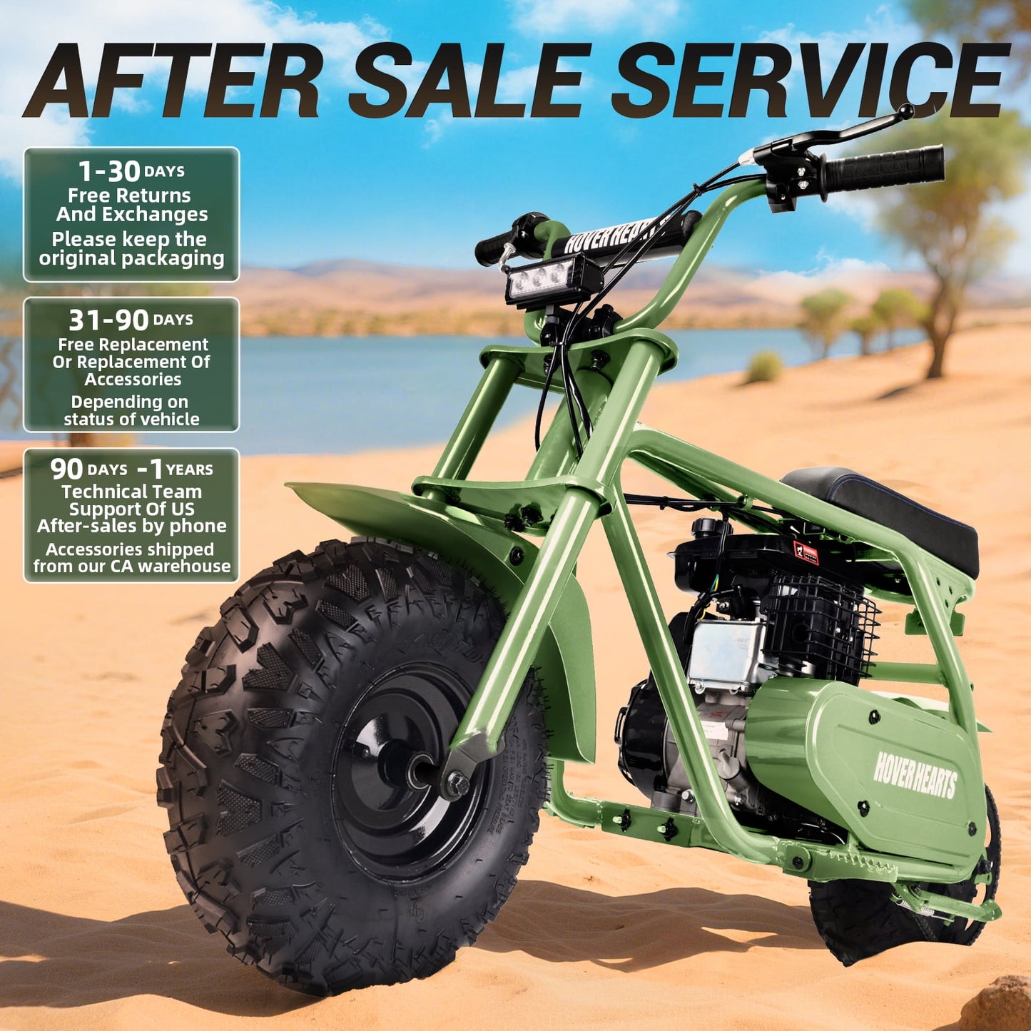 HOVERHEART Gas Mountain Bike, 105cc 4-Stroke Gas Powered Off Road Motorcycle (Model-MB0001) with Led Lights, Disc Brake, Max Load 200Lbs, Up to 30Kph, NO OIL MIX REQUIRED