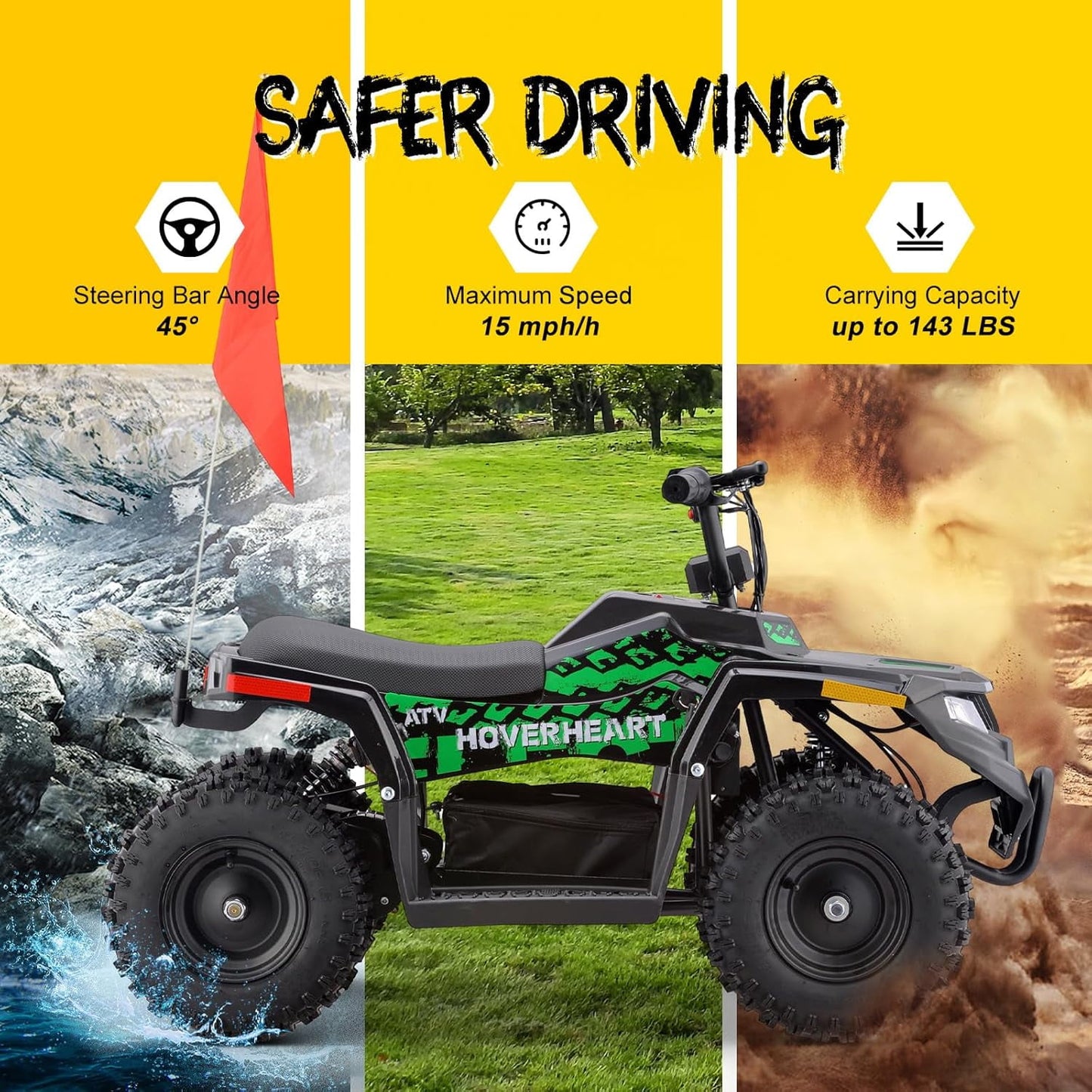 36V Electric 500W Motor 4-Wheeler with Front & Rear Suspension, IVFJFV Electric 4-wheel Off-Road Tires & Safety Flag & LED Headlights,Power Ride on Car for Age 8-14