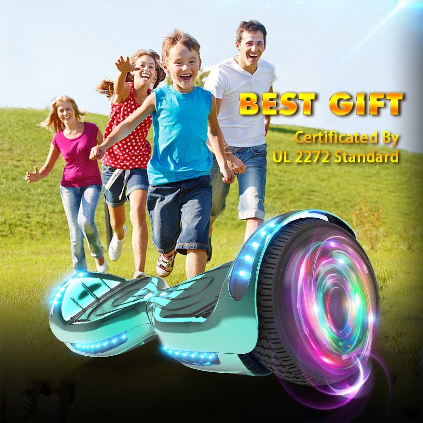 Hoverstar Flash Wheel Certified Hover board 6.5 In. Bluetooth Speaker with LED Light Self Balancing Wheel Electric Scooter , Chrome Turquoise