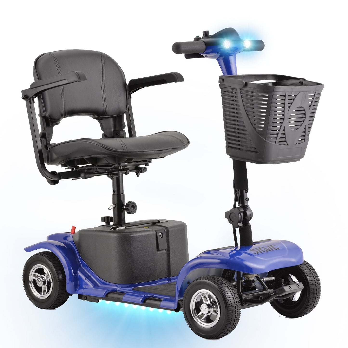 Aoemoe 4 Wheels Mobility Scooter for Adults, Senior Electric Powered Chargeable Device for Travel, Lightweight and Portable, with LED Headlights and Basket, Charger Included (Blue)