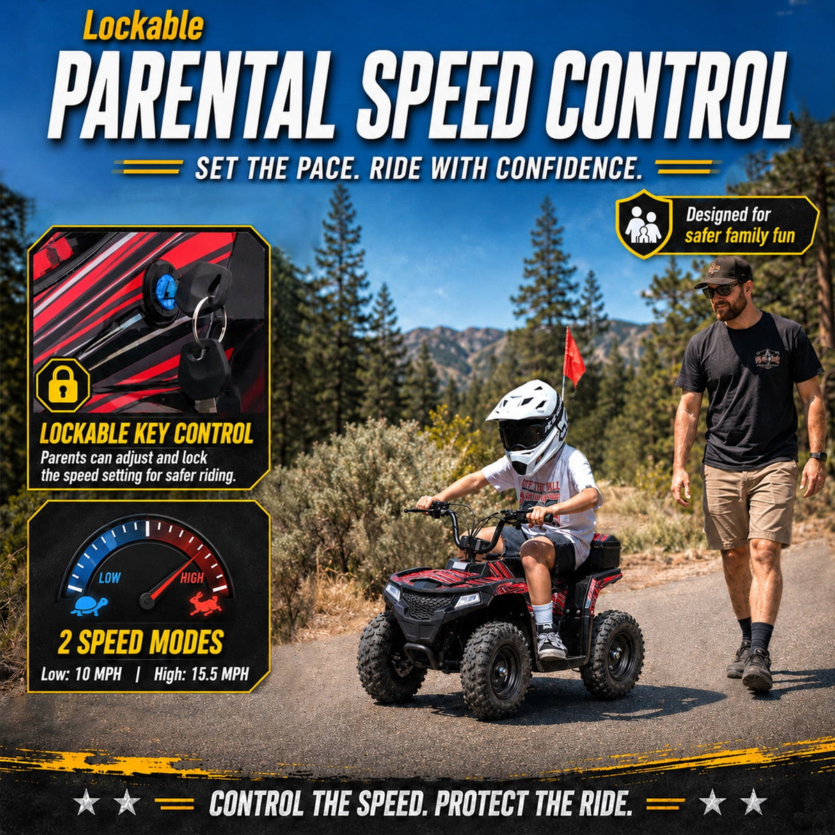 39cc Teen Gas ATV, Gas Powered 4 Wheeler for Teens 13+, 4-Stroke Beginner ATV, Up to 15 MPH, Adjustable Speed, Safety Switches, Front & Rear Brakes Red