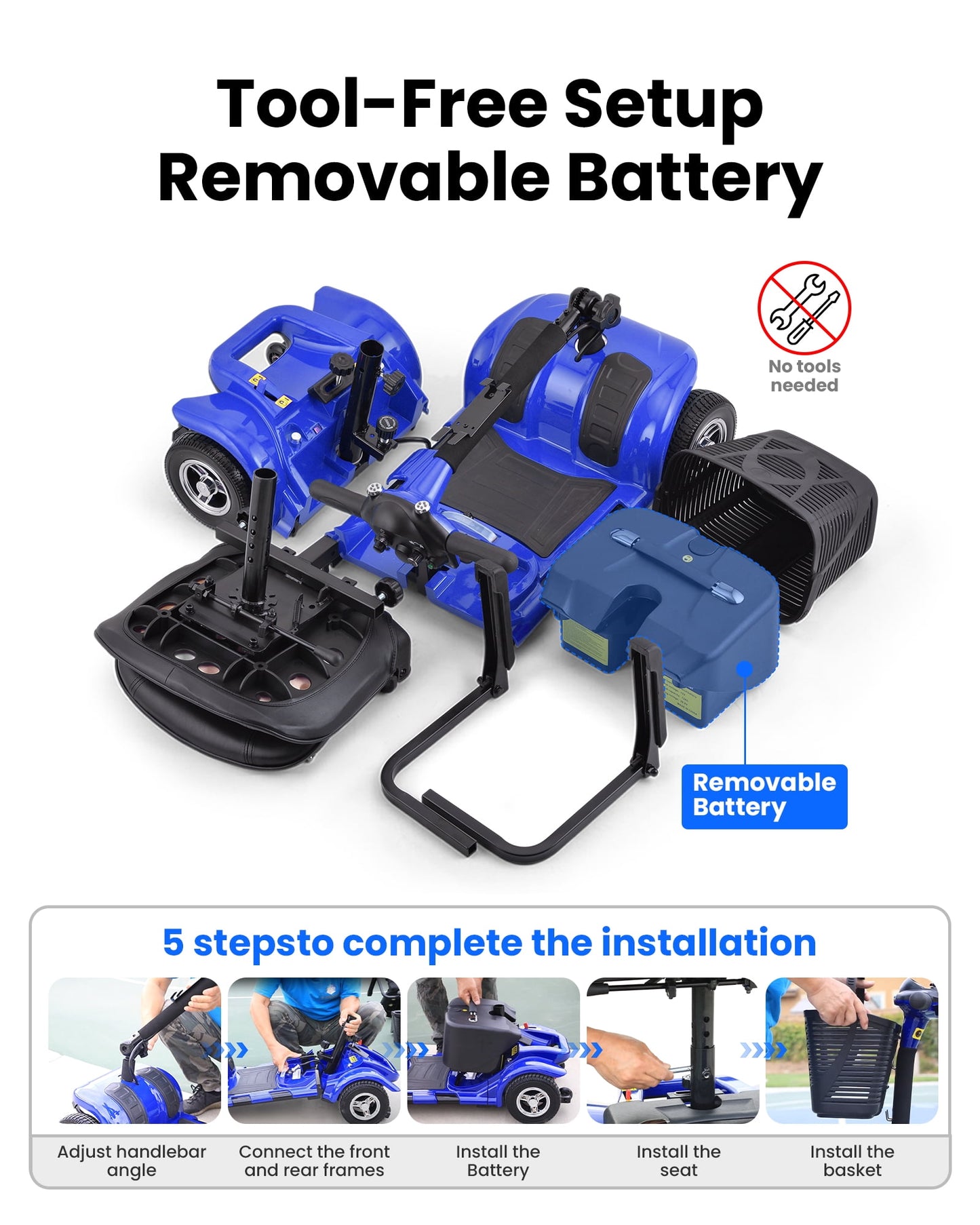 QEASET 4 Wheel Mobility Scooter,Mobility Scooter for Adults, Senior, Electric Powered Chargeable Device for Travel,Mother's Day gift