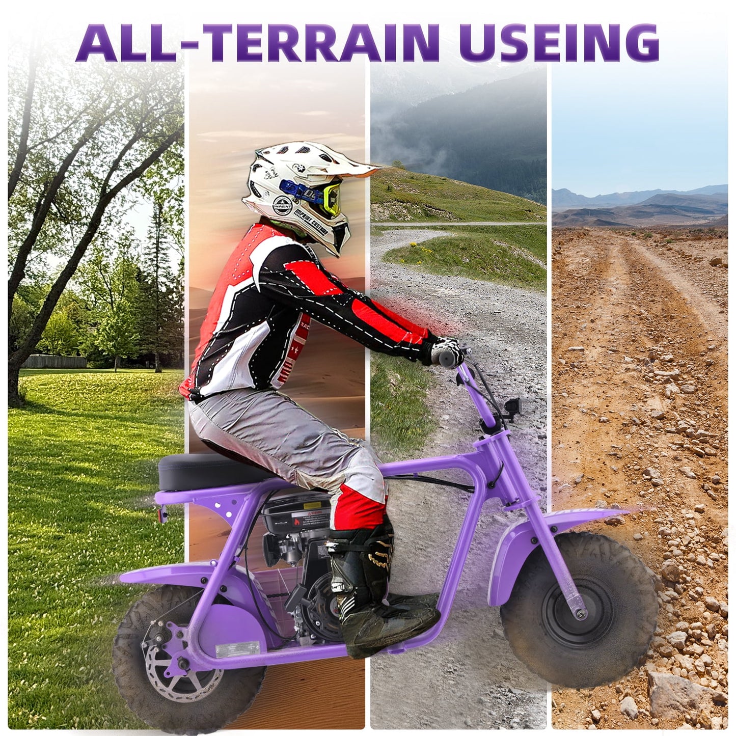 Aoemoe MB001 Gas Powered Mini Dirt Bike 99CC for Teens and Adults, 22MPH Off Road Motorcycle, Weight Support Up to 200 LBS - Purple