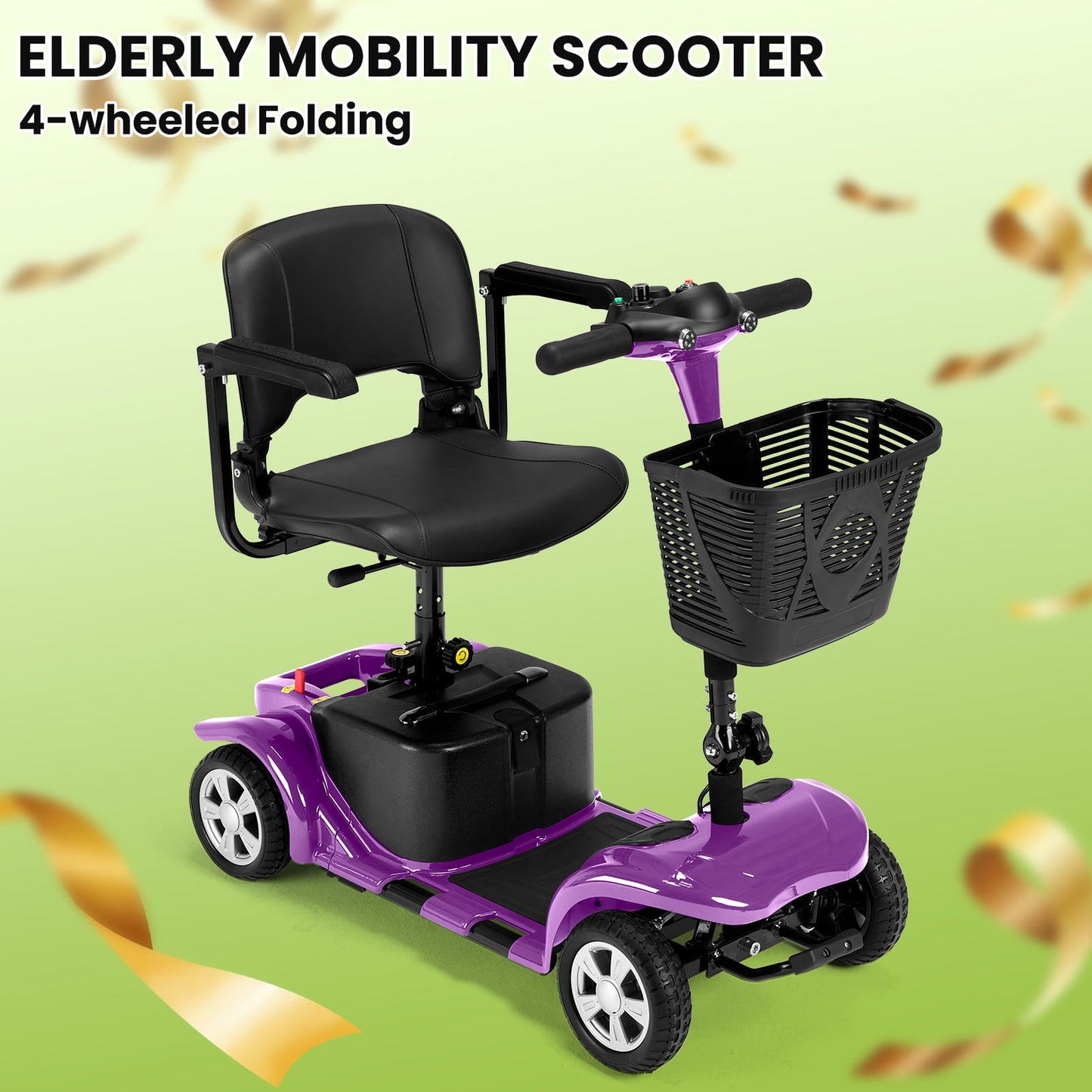 LiltJan Foldable Mobility Scooter for Adults Elderly– Mobility Scooter for Seniors 4-Wheel Portable Motorized Scooter with 300 lbs Capacity with 15 Miles Range