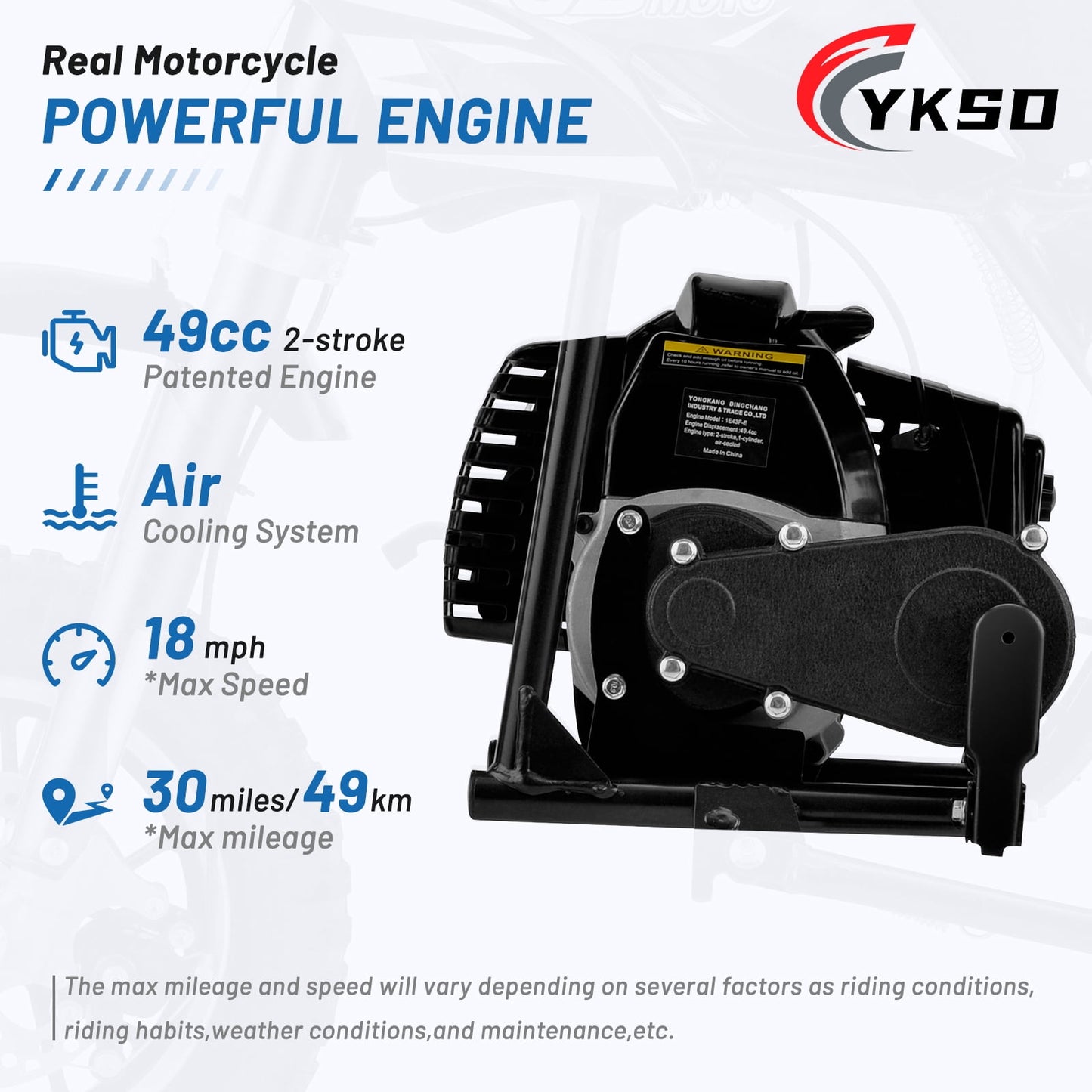 QEASET 49CC Dirt Bike, Gas Powered Mini Bike, Black