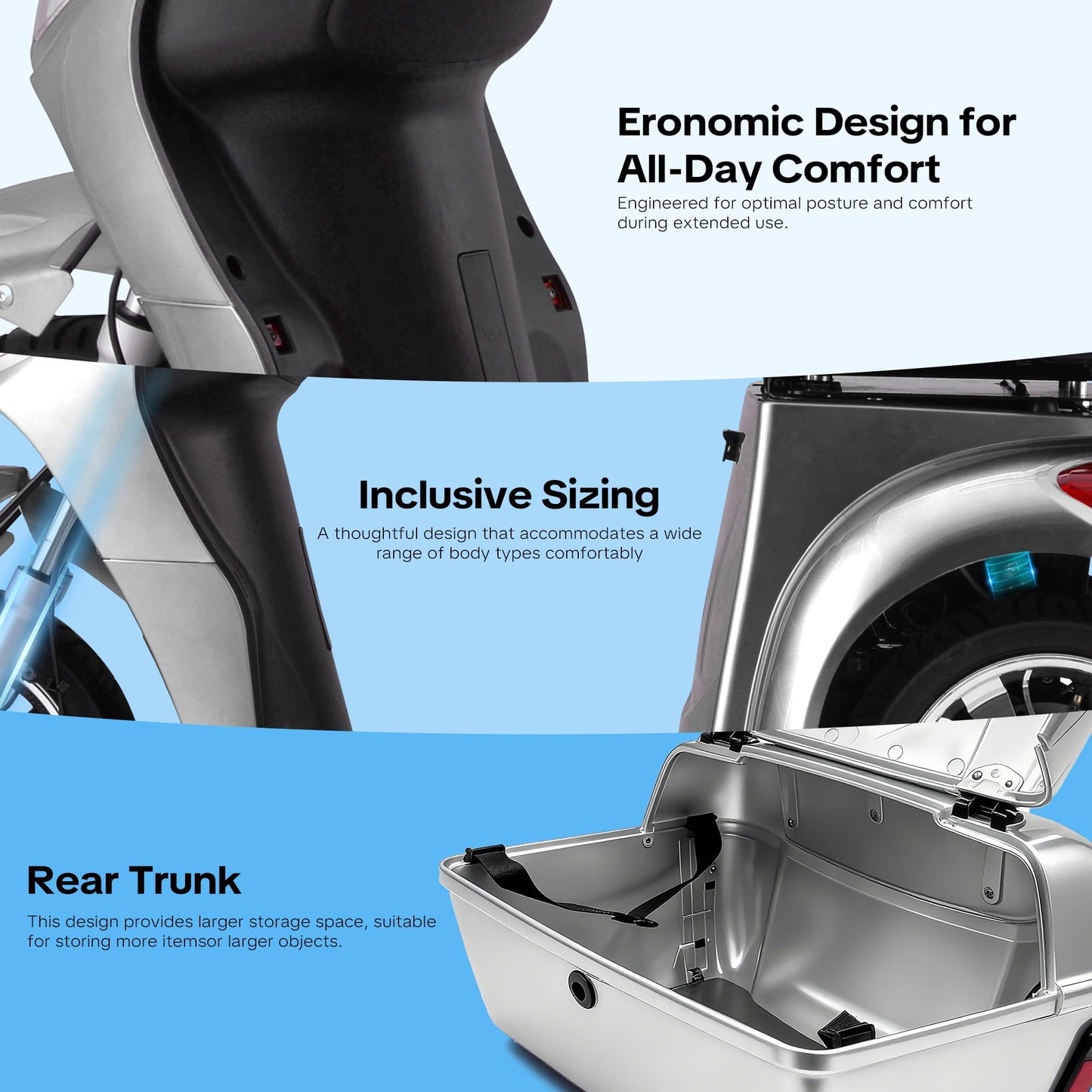 Arshin Heavy Duty 3-Wheel Mobility Scooter for Seniors & Adults–800W Motor,25-31 Mile Range,15 MPH,500 lbs Capacity,Zero Assembly Required,All-Terrain Tires(Silver)