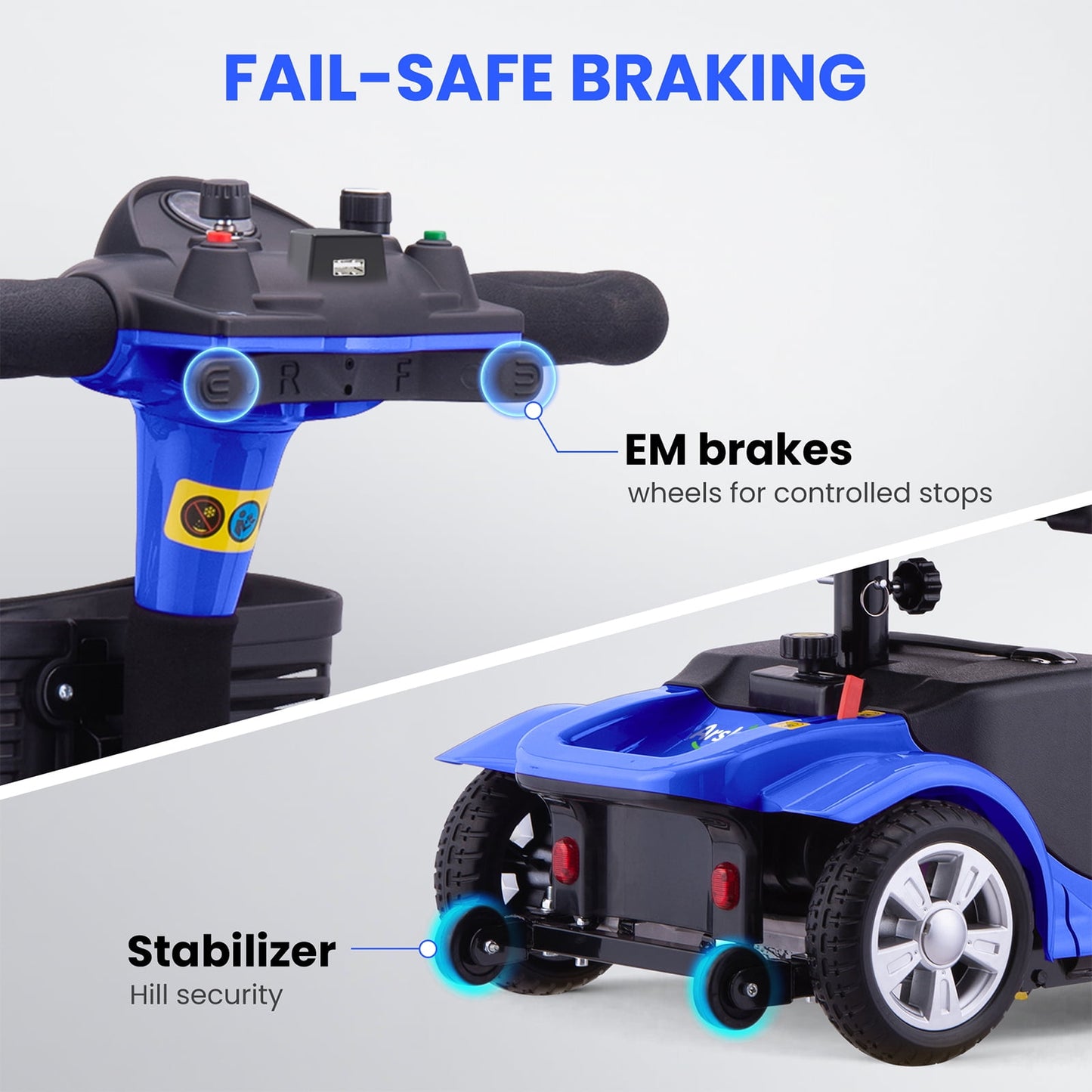 Arshin Mobility Scooter,4 Wheel Mobility Scooter for Adults,Senior,Electric Powered Wheelchair Chargeable Device for Travel,Blue