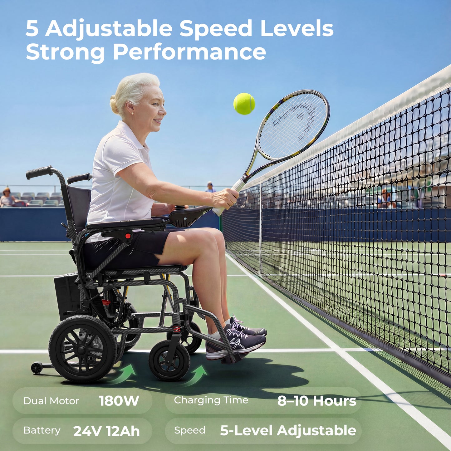 Electric Wheelchair for Adults - Lightweight Foldable Motorized Wheelchair with 15-Mile Long Range, 360° Joystick Control & All-Terrain Power, Supports 286 lbs, LED Safety Lights, Portable for Travel