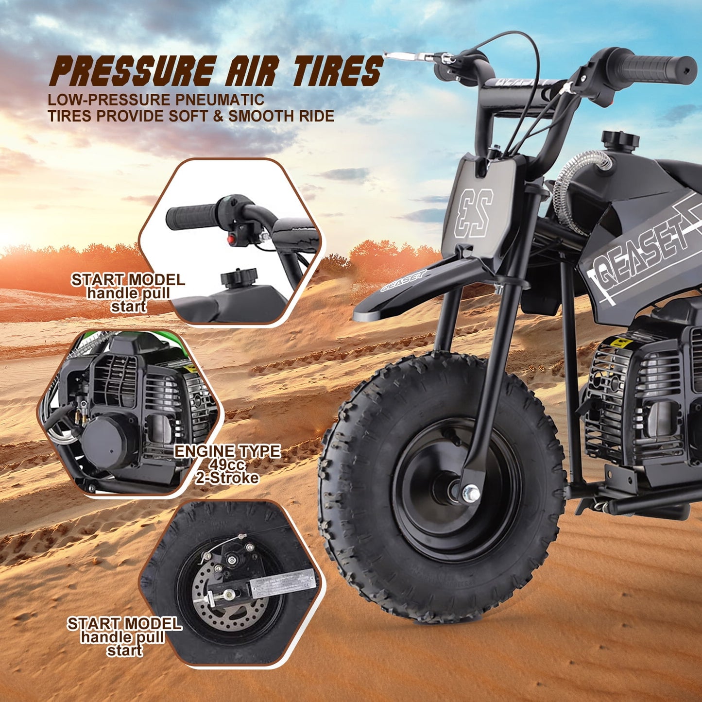 QEASET Mini Kid Dirt Bike,49 CC 2-Stroke Gas Bike with Off-Rode Tire,up to 20Mph, EPA Approved(Black)