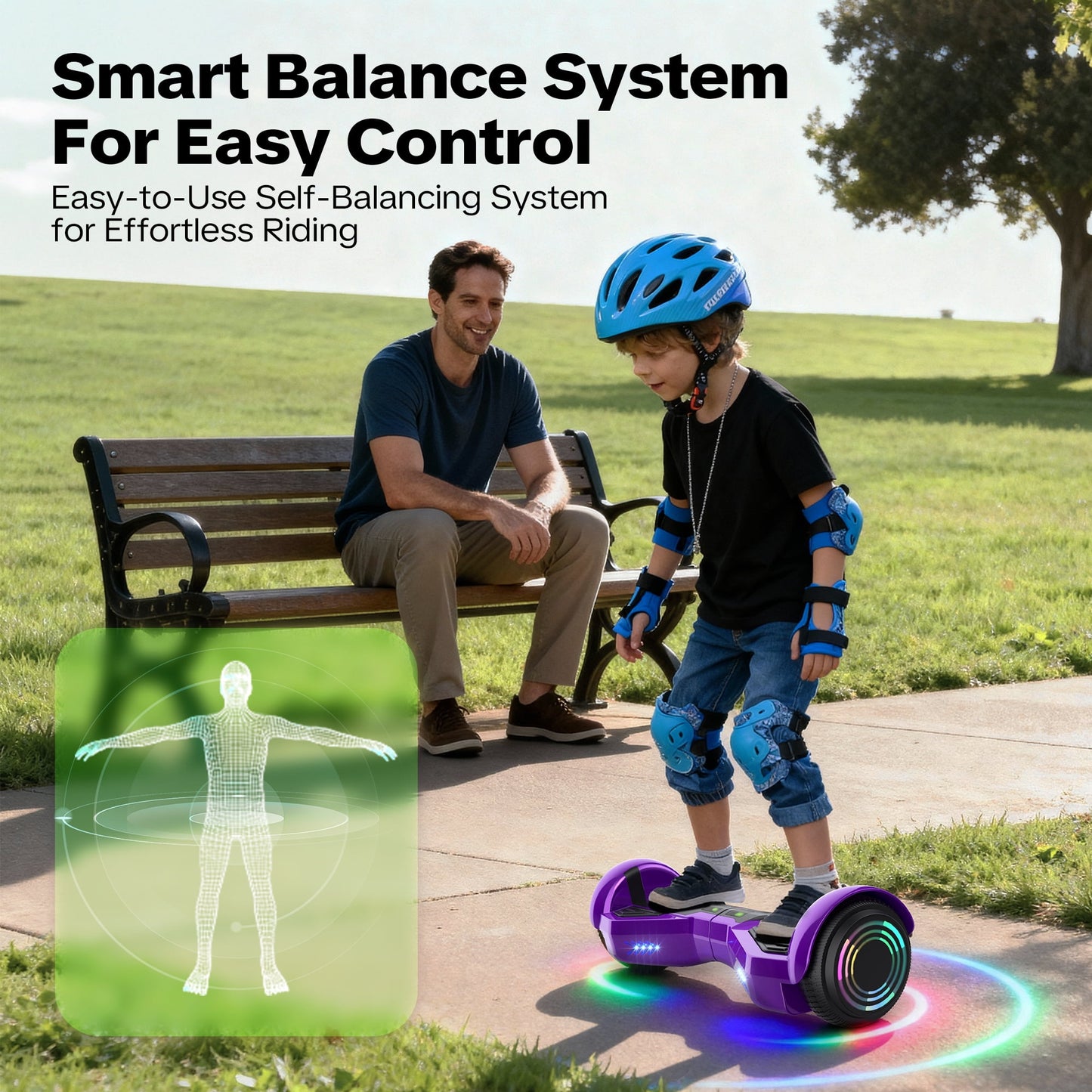 MOSTA All Terrain Self-Balance Scoote ,Electric Scooter Board for Kids & Adults with Bluetooth and Led Lights,6.5 inch,165 lbs capacity Perfect Gift