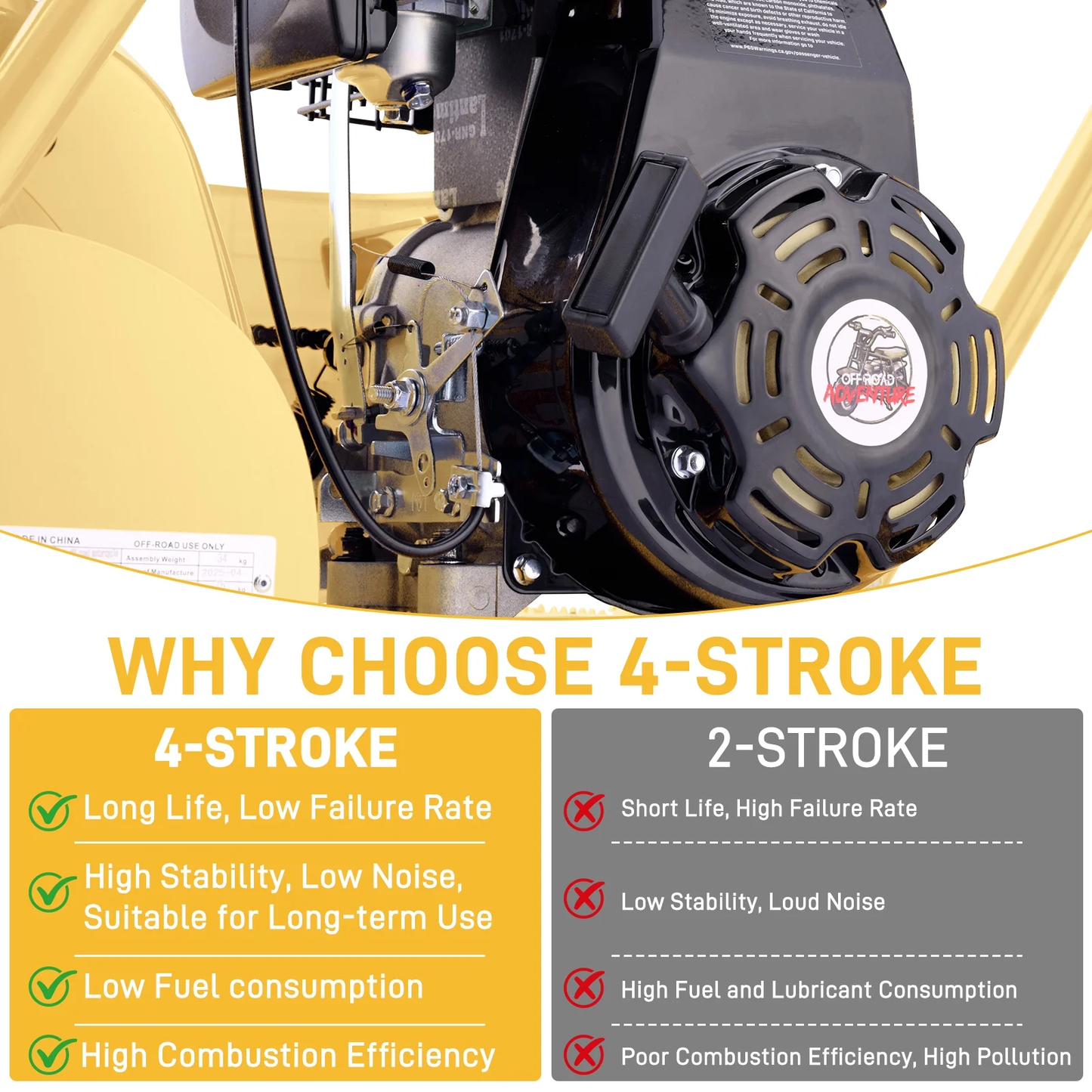 Aoemoe 99CC MB001 Gasoline Mini Dirt Bike,4-Stroke 18MPH Off Road Motorcycle, Weight Support Up to 165 LBS - Yellow