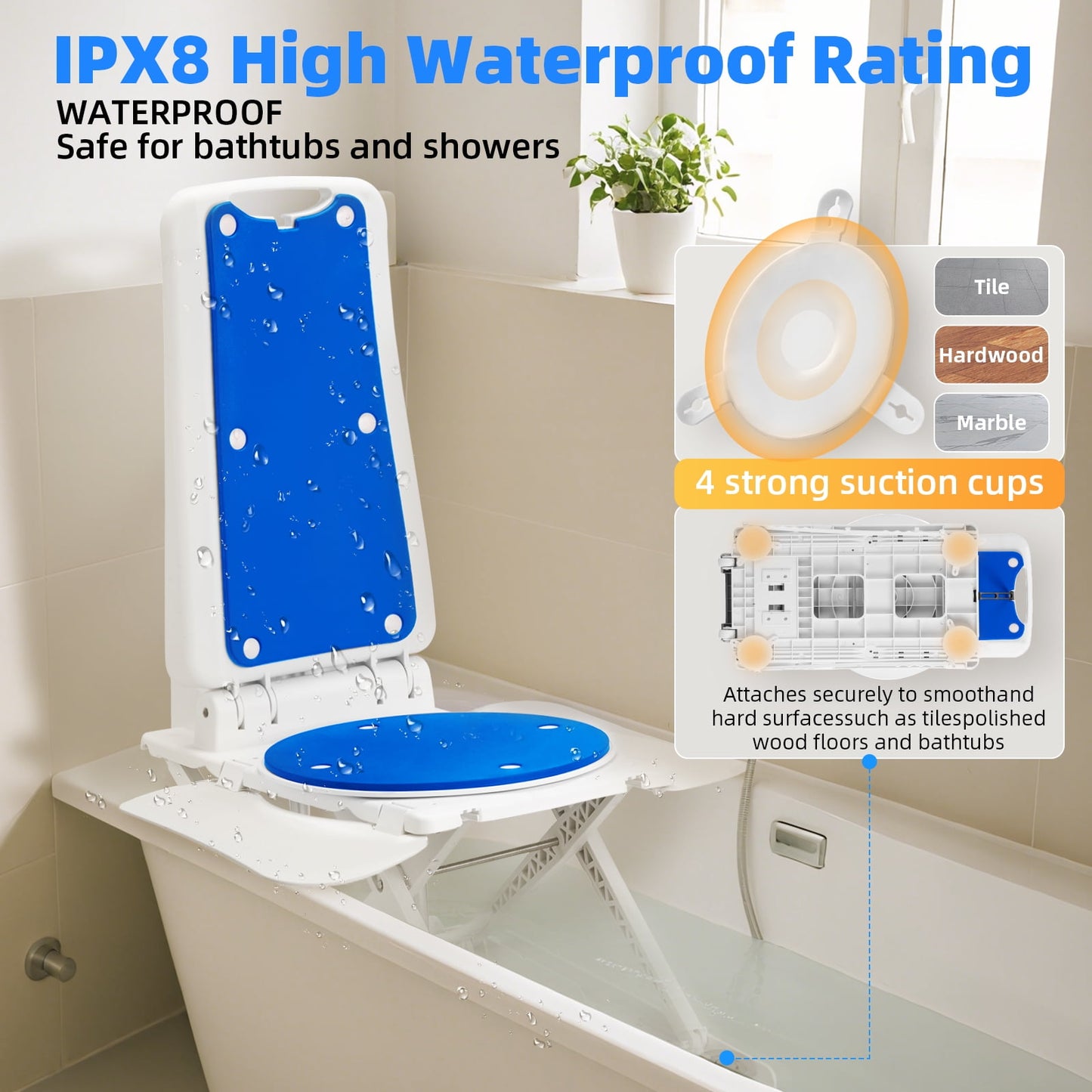 Aoemoe Transfer Bathtub Chair - Portable, Lightweight, Foldable, 308 LBS Capacity, Waterproof, Ergonomic Seat(Blue)