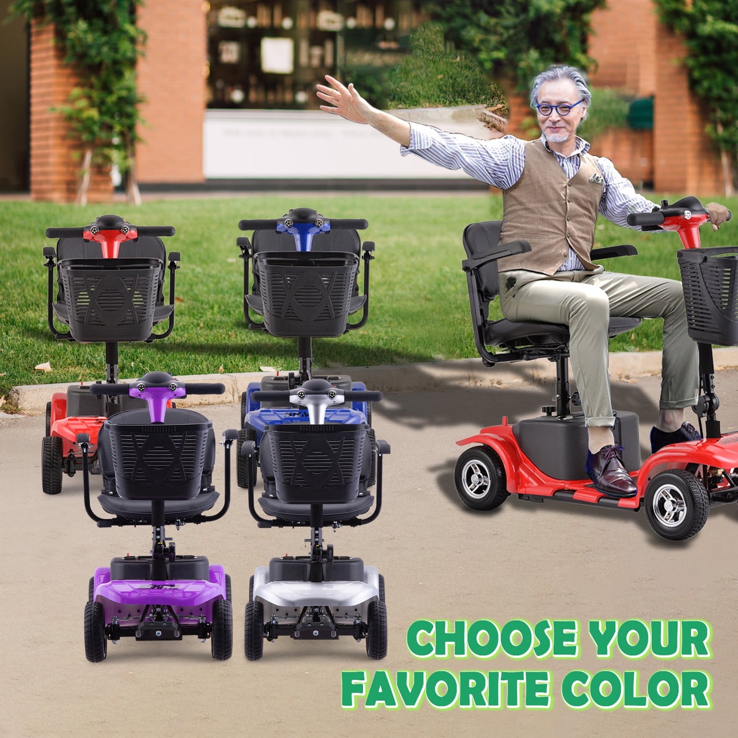 Aoemoe 4 Wheels Mobility Scooter for Adults, Senior Electric Powered Chargeable Device for Travel, Lightweight and Portable, with LED Headlights and Basket, Charger Included (Purple)