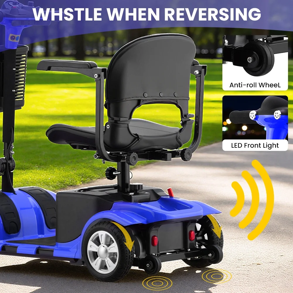 4 Wheel Mobility Scooter for Seniors, Foldable Powered Mobile Wheelchair for Adult 300lbs, Blue