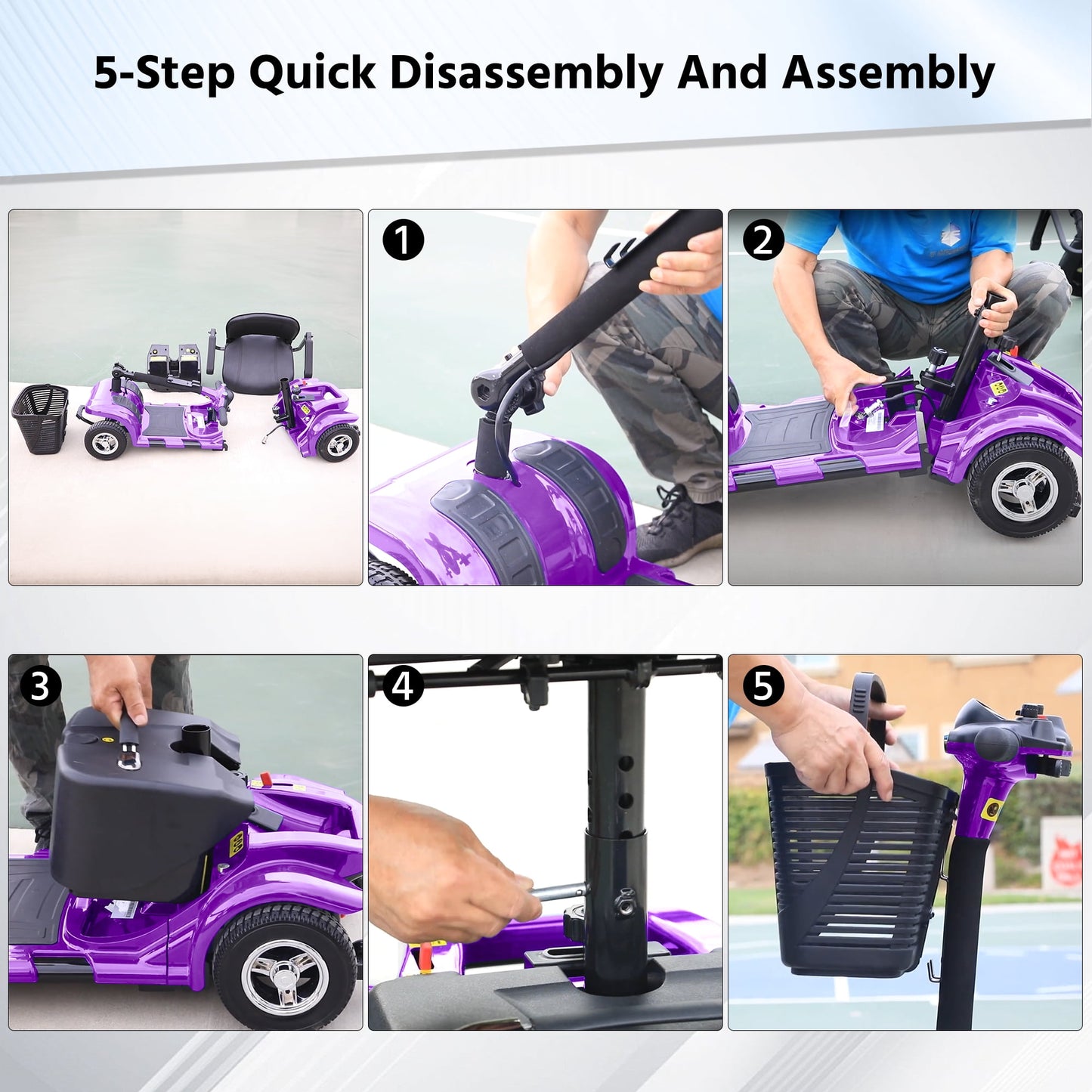 Arshin Mobility Scooter,4 Wheel Mobility Scooter for Adults,Senior, Electric Powered Chargeable Device for Travel，Purple