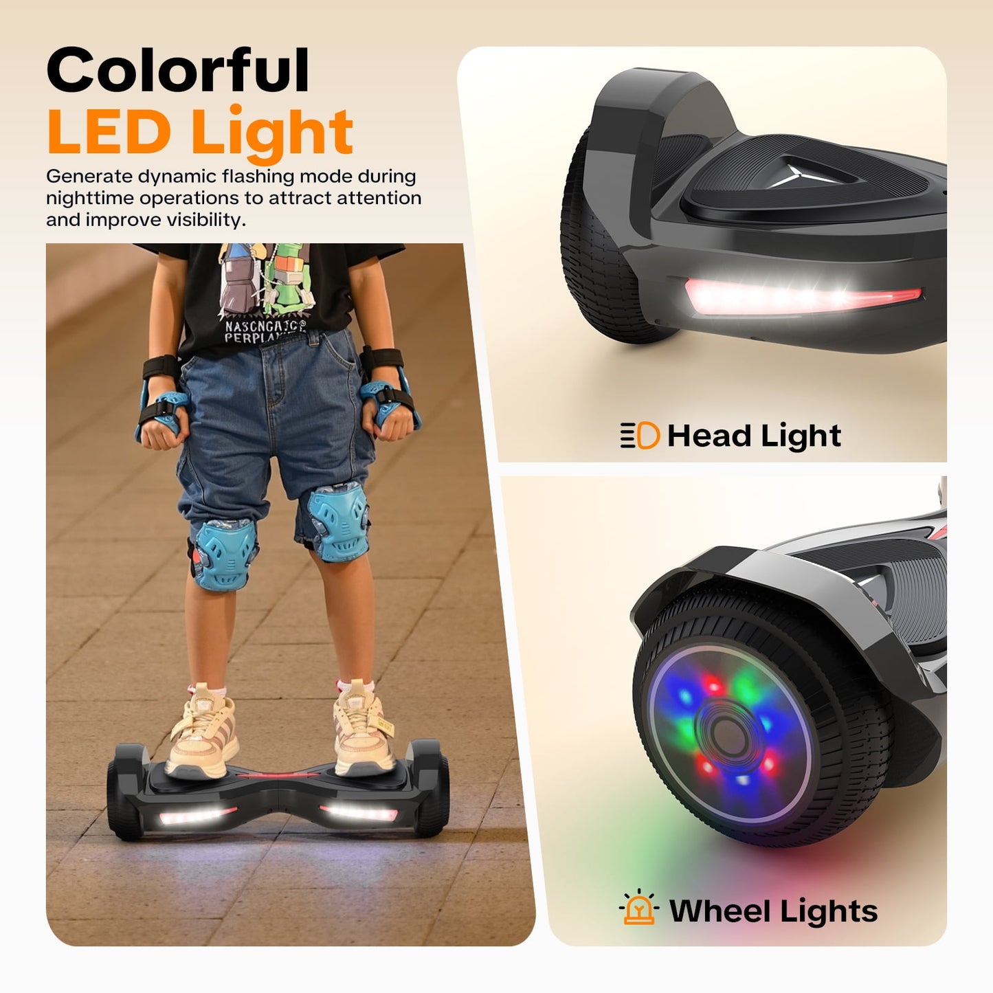 MOSTA All Terrain Self-Balance Scoote ,Electric Scooter Board for Kids & Adults with Bluetooth and Led Lights,6.5 inch, 9 Miles Max 165 lbs capacity Perfect Gift