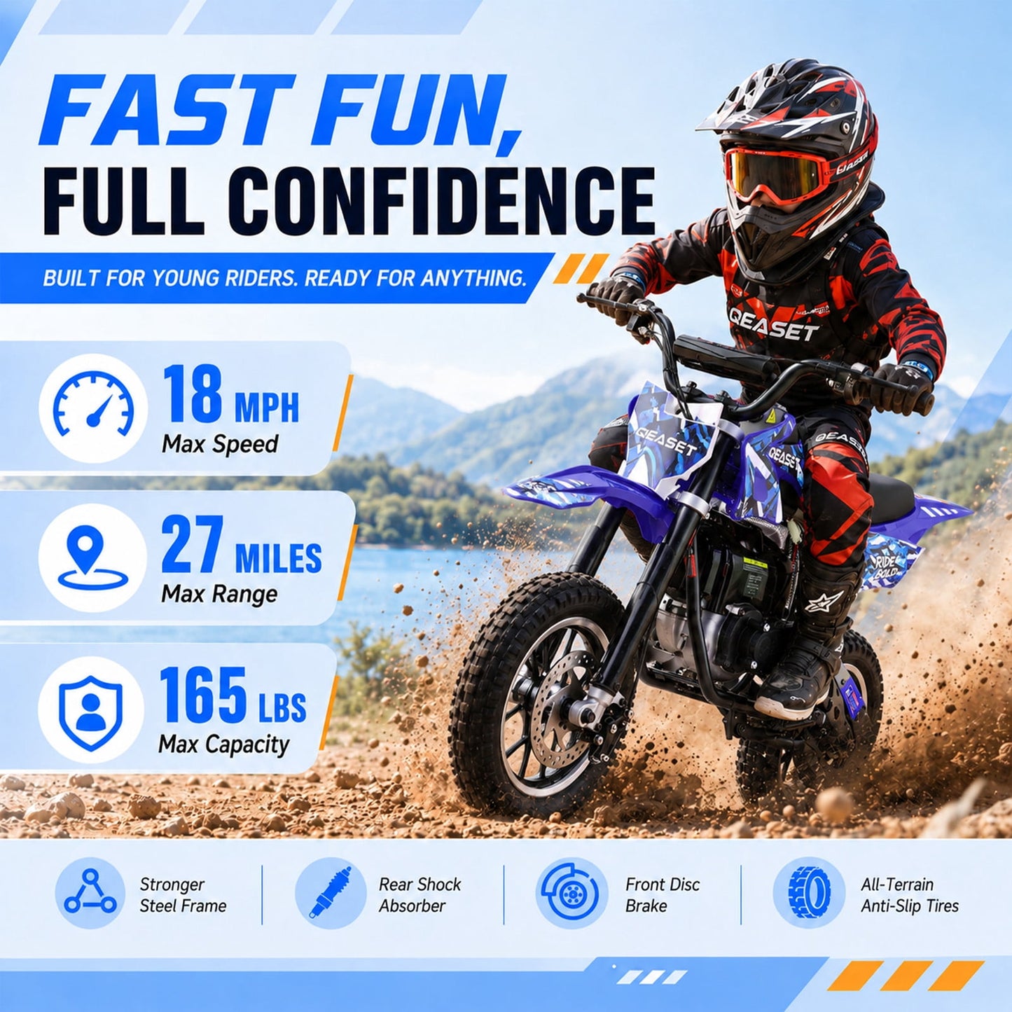 QEASET 39CC Dirt Bike, Mini Bike 4-Stroke Gas Powered off Road with Max Speed 20MPH, Pull Start