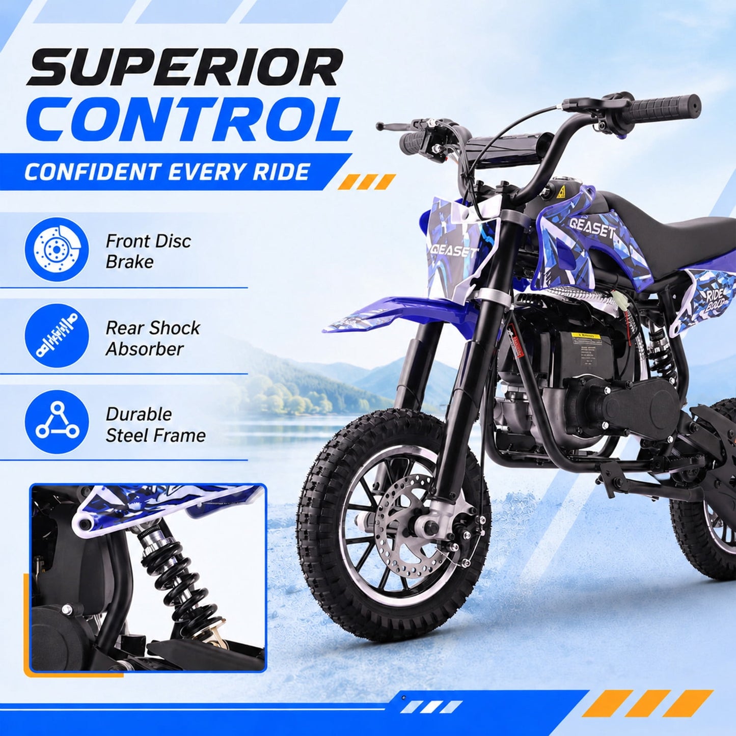 QEASET 39CC Dirt Bike, Mini Bike 4-Stroke Gas Powered off Road with Max Speed 20MPH, Pull Start
