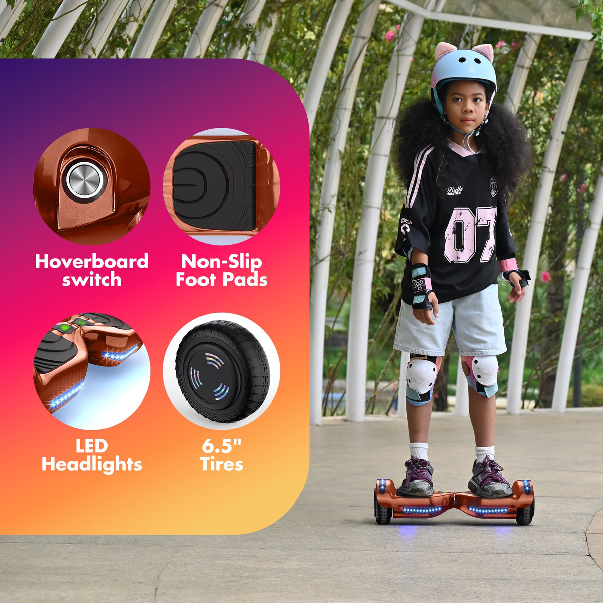 Hover Off Road Board Electric Scooter with LED Lights & 400W Motor, Kids Scooter with 9MPH Max Speed, Electric Scooter with Bluetooth Speakers, Tcdjtc Self-Balance Scooter for Kids