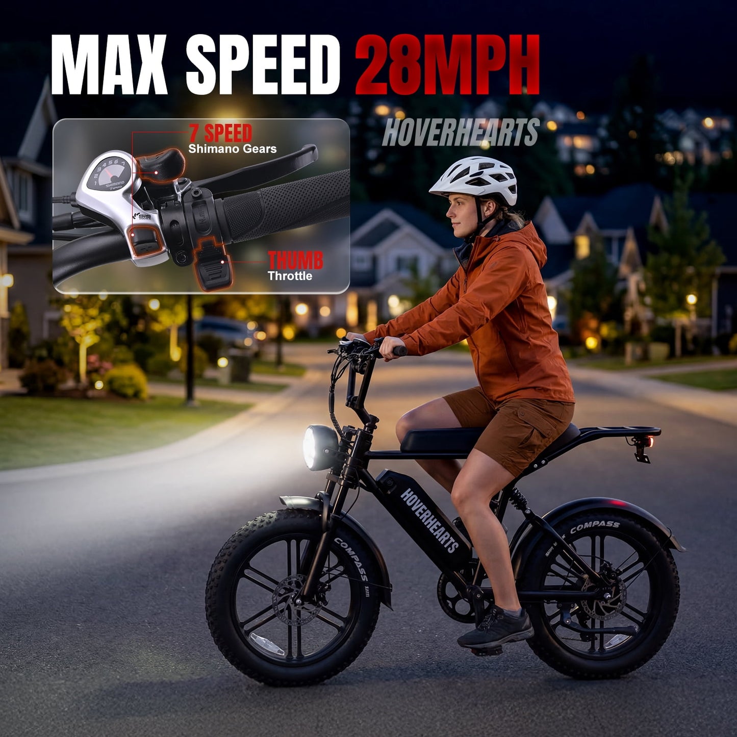 Aoemoe 500W Fat Tire Electric Bike 20" x 4.0 All Terrain E-Bike 48V 15Ah 28mph Hydraulic Brakes Full Suspension Mountain Electric Bicycle for Trail Riding