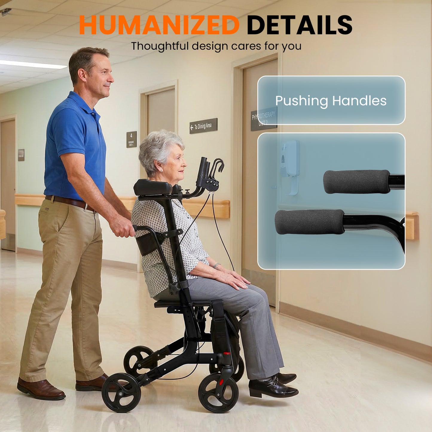 LiltJan 2-in-1 Upright Rollator Walker for Seniors - Lightweight Foldable Walker with Seat & Adjustable Arm Supports, Standing & Seated Transport Chair, 300 lbs Capacity