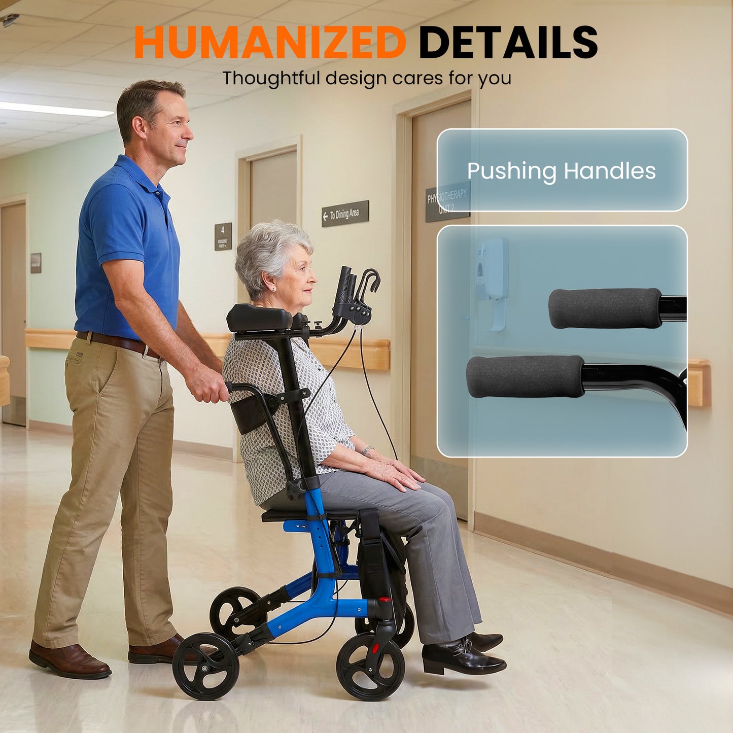 LiltJan 2-in-1 Upright Rollator Walker for Seniors - Lightweight Foldable Walker with Seat & Adjustable Arm Supports, Standing & Seated Transport Chair, 300 lbs Capacity