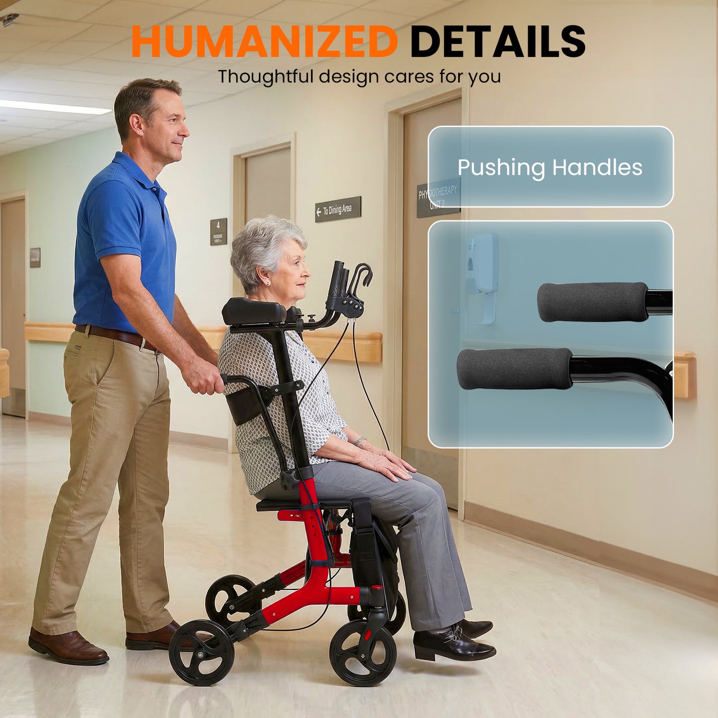 LiltJan 2-in-1 Upright Rollator Walker for Seniors - Lightweight Foldable Walker with Seat & Adjustable Arm Supports, Standing & Seated Transport Chair, 300 lbs Capacity