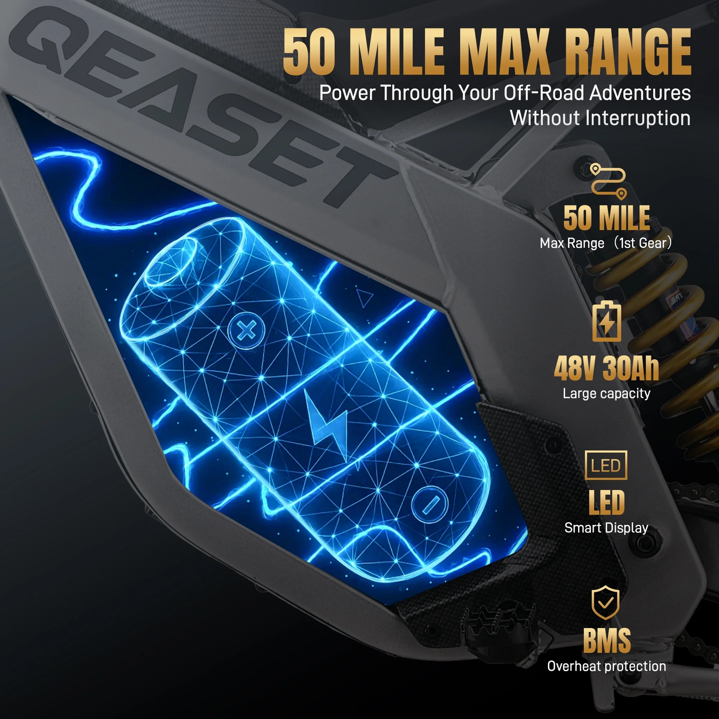 48V 3000W Peak Off-Road Teen Bike 55 km/h 40 km Range, Black