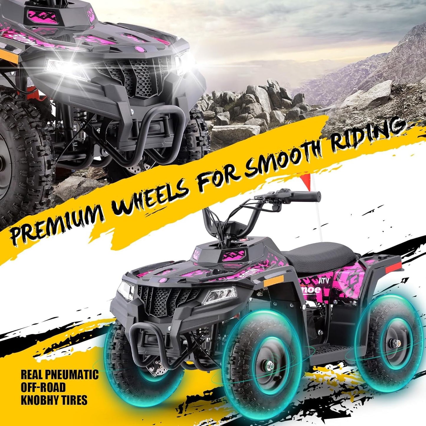 Arshin 36V Electric 4-Wheeler ATV - Twist-Grip Variable-Speed Acceleration Control, Hand-Operated Disc Brake,Age 13+