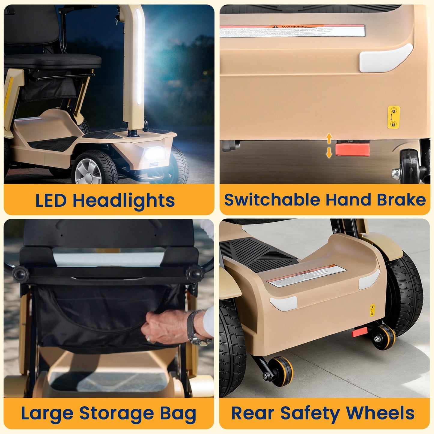 Easy-to-Use Mobility Scooter for Seniors,Lightweight Foldable,300lbs Capacity,Yellow