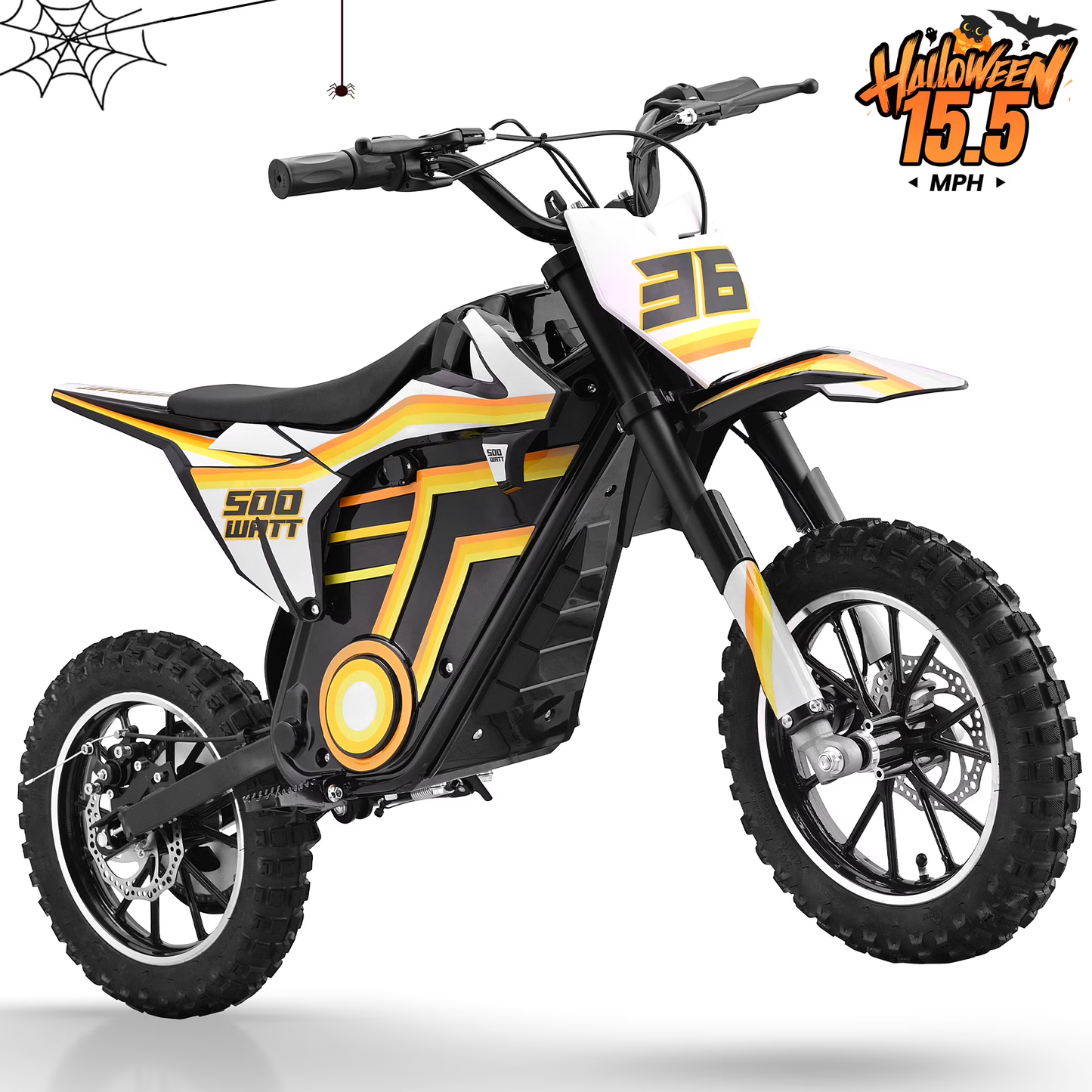 QEASET Motorcycle, Motorized Dirt Bikes for kids 8-14, 36V 500W – 15.5 MPH Top Speed, Dual Suspension, Yellow