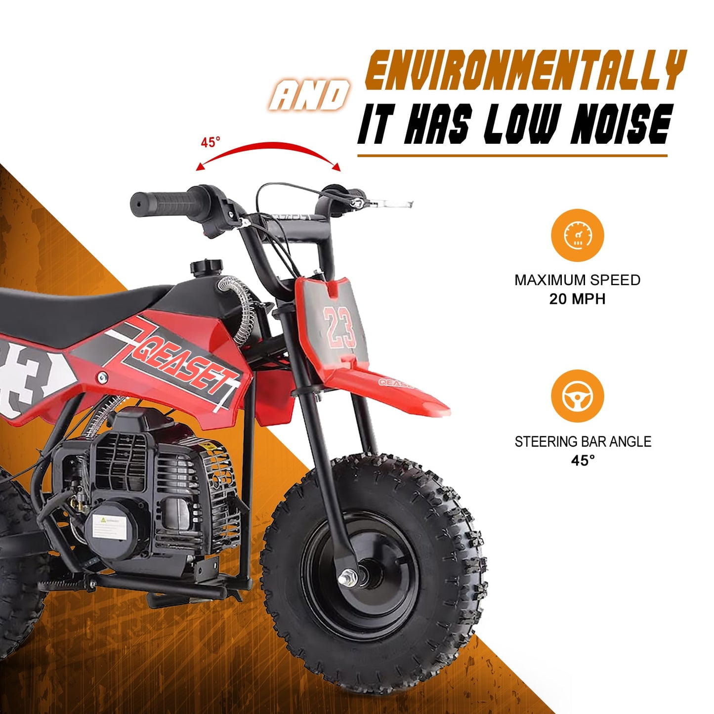 QEASET Mini Kid Dirt Bike,49 CC 2-Stroke Gas Bike with Off-Rode Tire,up to 20Mph, EPA Approved(Red)
