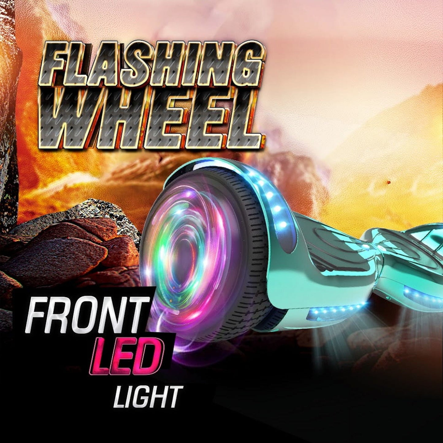 Hoverstar Flash Wheel Certified Hover board 6.5 In. Bluetooth Speaker with LED Light Self Balancing Wheel Electric Scooter , Chrome Turquoise