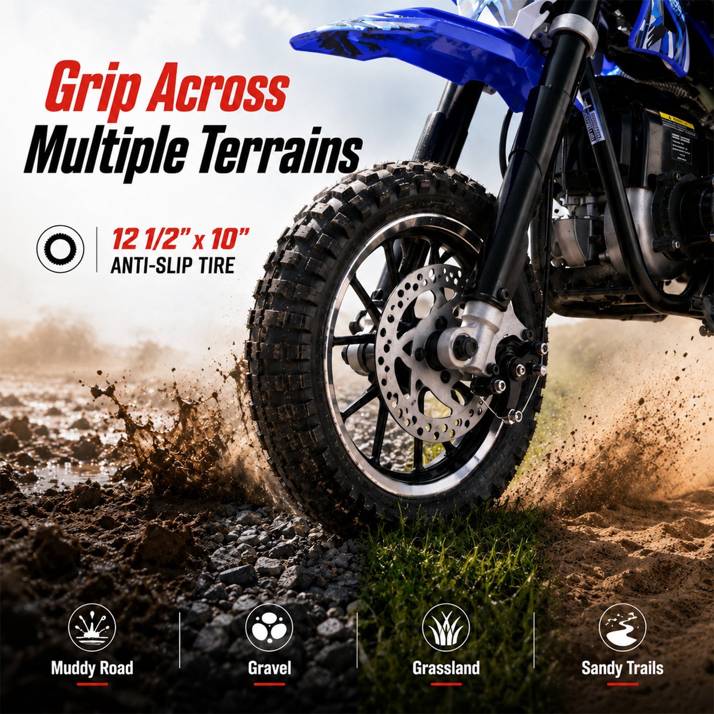 Aoemoe dirt bicycles, 39cc gas power motorcycle, 45×24×16in , 4-Stroke, dirt bicycles for kid 8 14, Blue