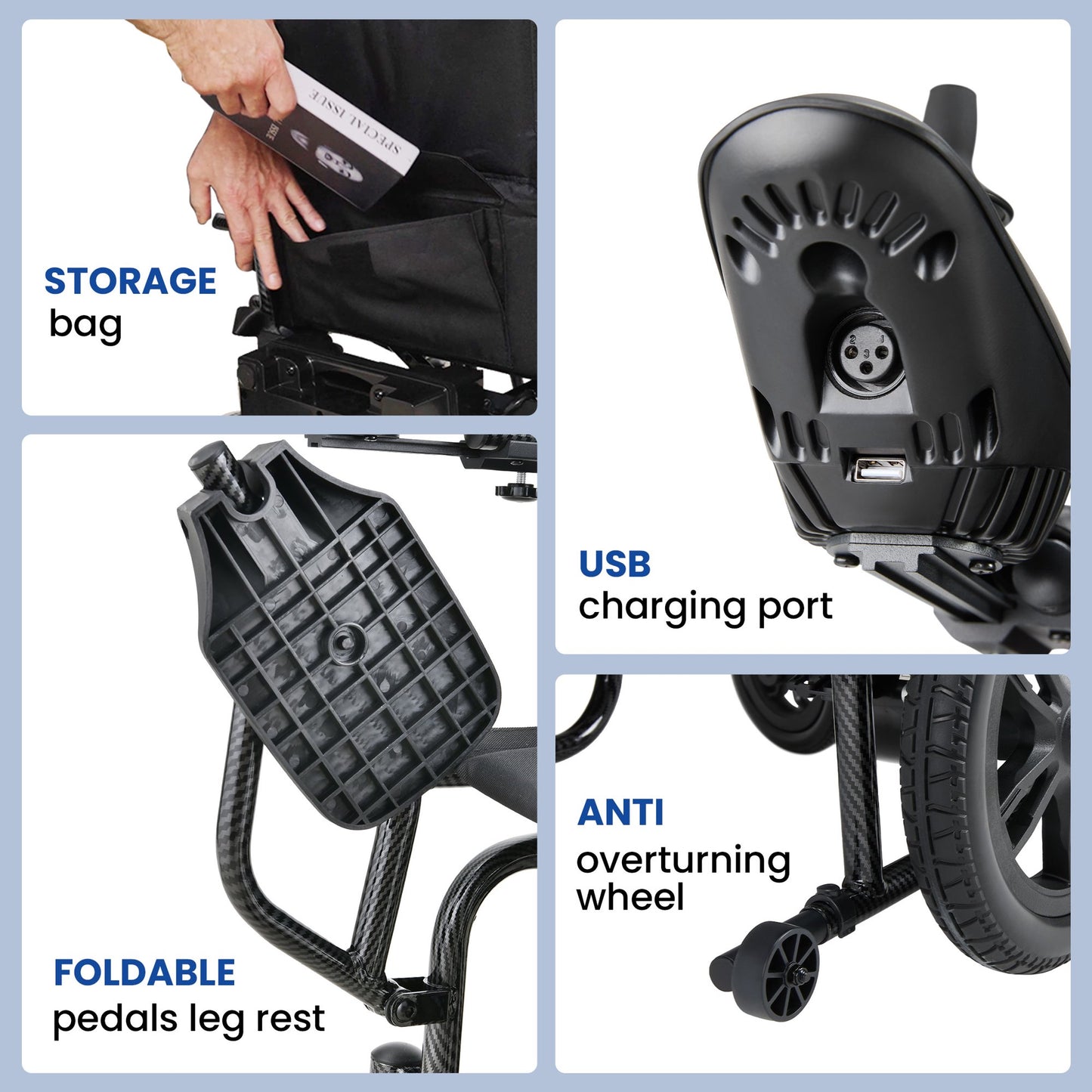 Electric Wheelchairs for Adults，Lightweight Foldable Wheelchair 15 Miles Long Travel Range, 360° Joystick Control Motorized Wheelchair, Support 286 lbs with LED Light Power Wheelchair (Black)