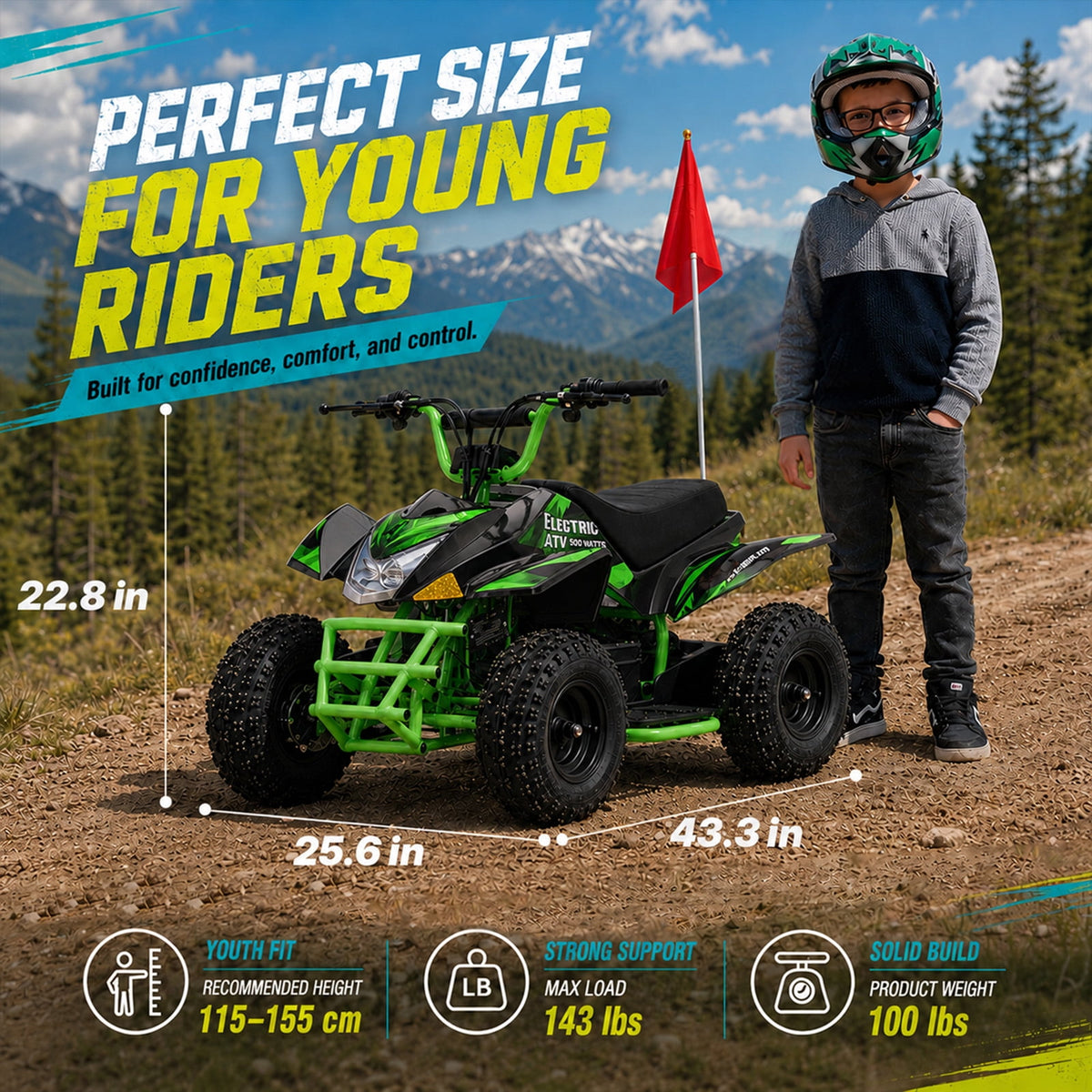 IVFJFV 36V Electric 4 Wheeler, Electric Four Wheeler with Rubber Tires, 500W Off-Road All-Terrain Featuring Dual Speed Adjust, Front Rear Shock Absorbers, Multiple Safety Protection Designs,GREEN