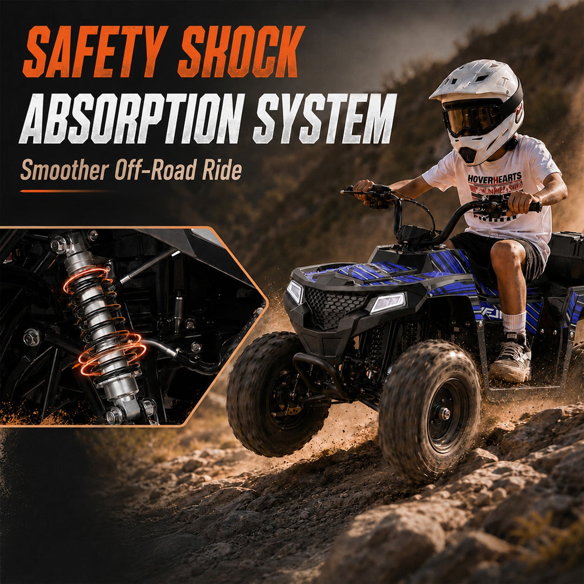 IVFJFV 40cc 4-Stroke 4-Wheeler,Dual-Speed Off-Road Car Gas Four-Wheeler,Gas Powered 4 Wheel with Key Lock & Parent Limited Speed 10-15MPH & Dual Shocks & All-terrain Tire,Chain Drive,Blue