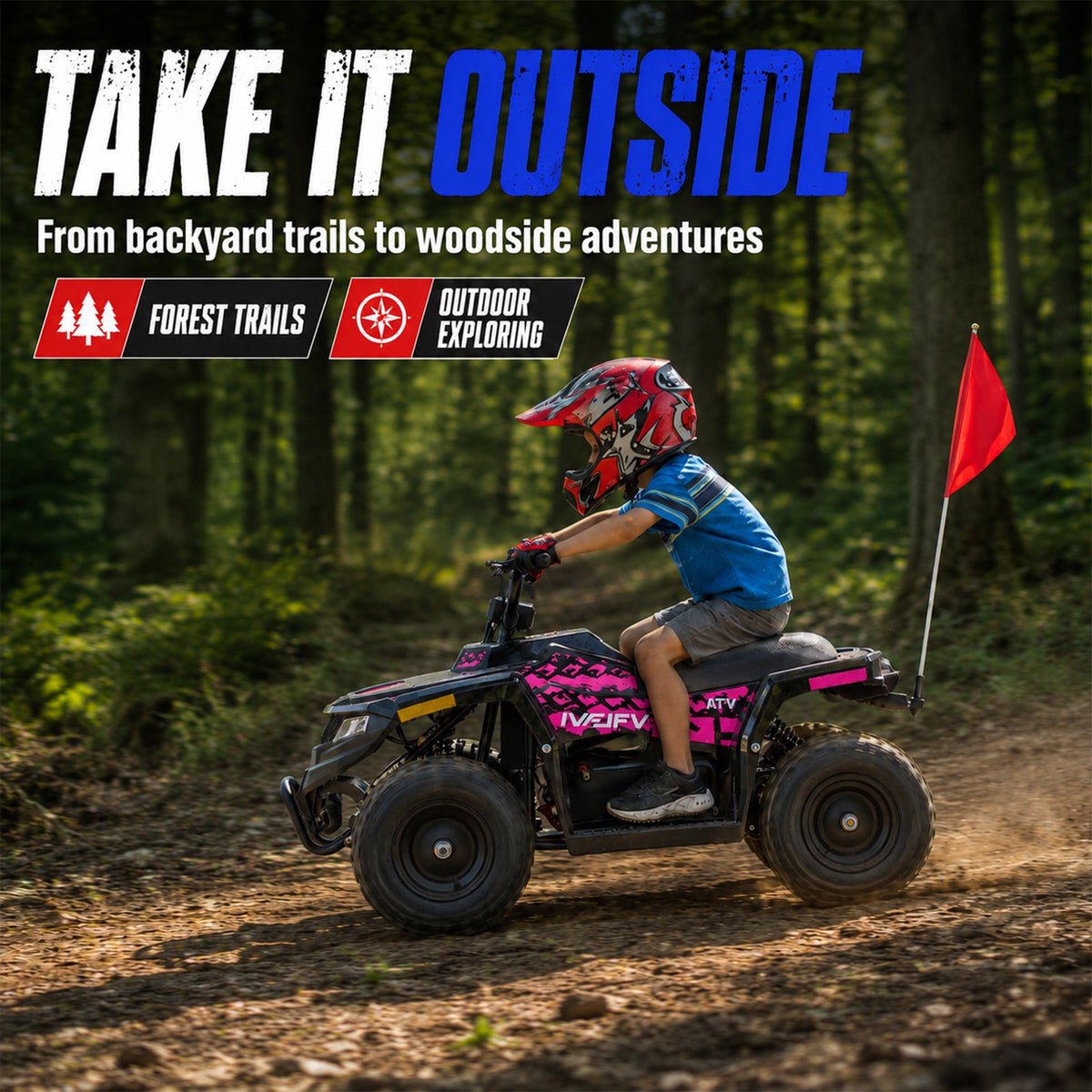 36V Electric 500W Motor 4-Wheeler with Front & Rear Suspension, IVFJFV Electric 4-wheel Off-Road Tires & Safety Flag & LED Headlights,Power Ride on Car for Age 6+