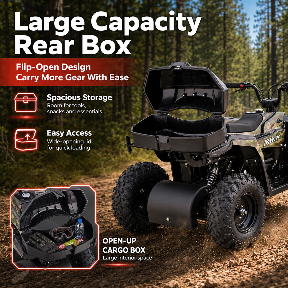 Aoemoe 40cc 4-Stroke Youth Ride-On for Ages 13+, Fuel Powered Pull Start with Front & Rear Disc Brakes, Adjustable Top Speed Up to 15 MPH, Safety Flag & Parental Speed Control, Green Camo