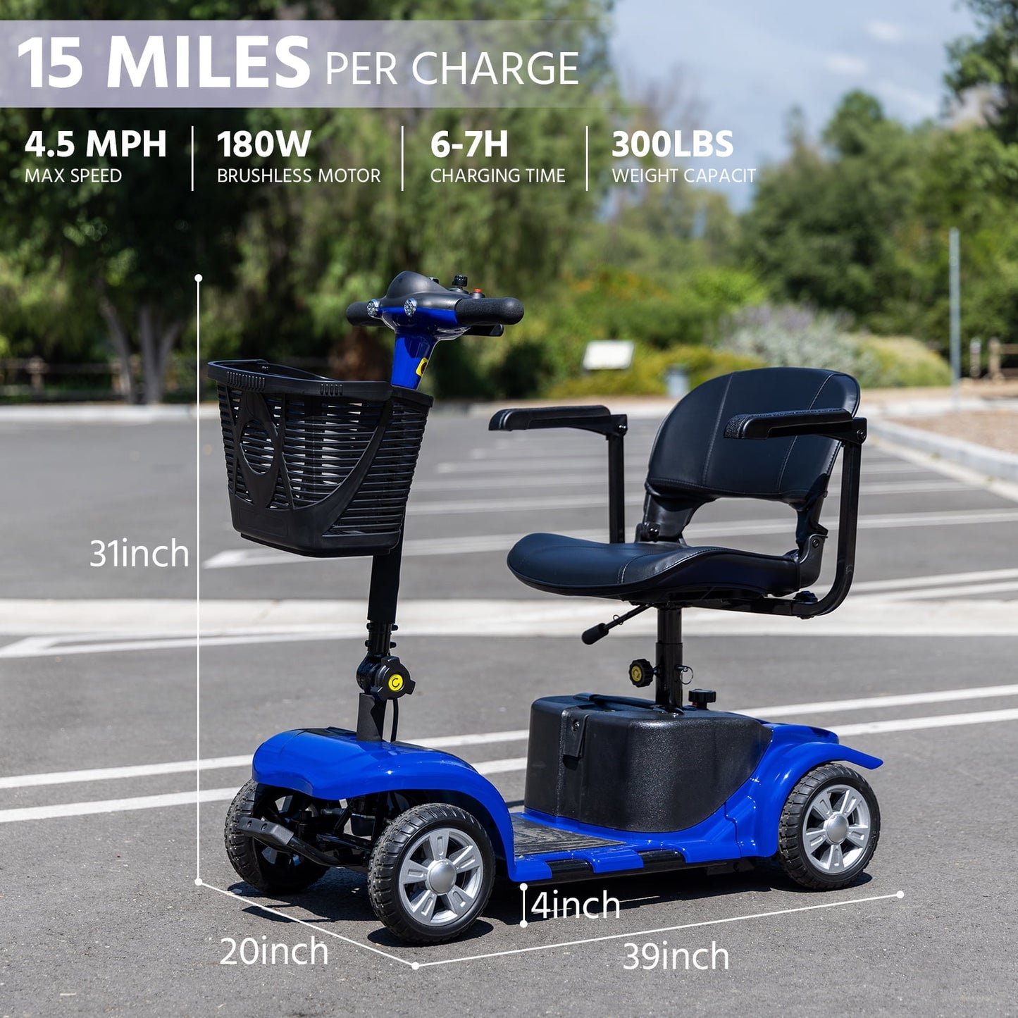 Arshin 4 Wheels Mobility Scooter with USB Port for Seniors,Electric Folding Wheelchair Device for Travel,Silver