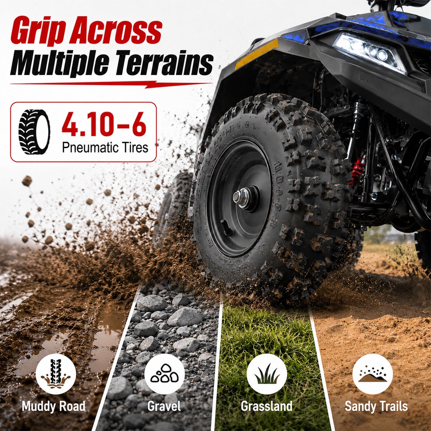 36V Electric Four Wheeler,IVFJFV 500W Four Wheel with Disc Brake Off-Road Ride On Vehicle, Dual Speed Lock &Dual Speed 10mph Low /15mph High All Terrain Ride On Vehicle for Teen Riders,BLUE