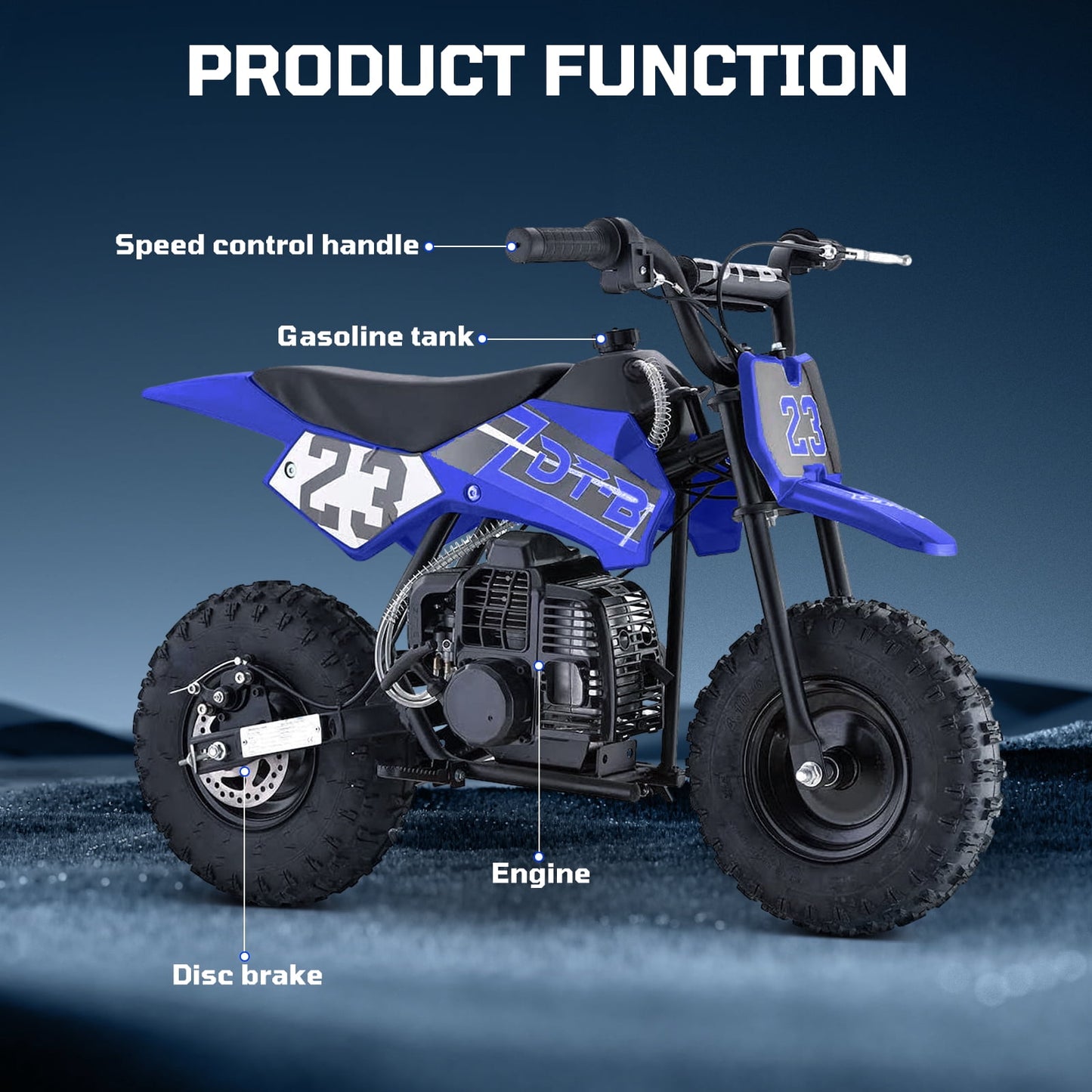 Aoemoe Mini Kid Dirt Bike, 49 CC 2-Stroke Gas Bike with Off-Rode Tire, Suspensions, Disc Brakes, Max Load 160Lbs, Up to 20Mph, EPA Approved