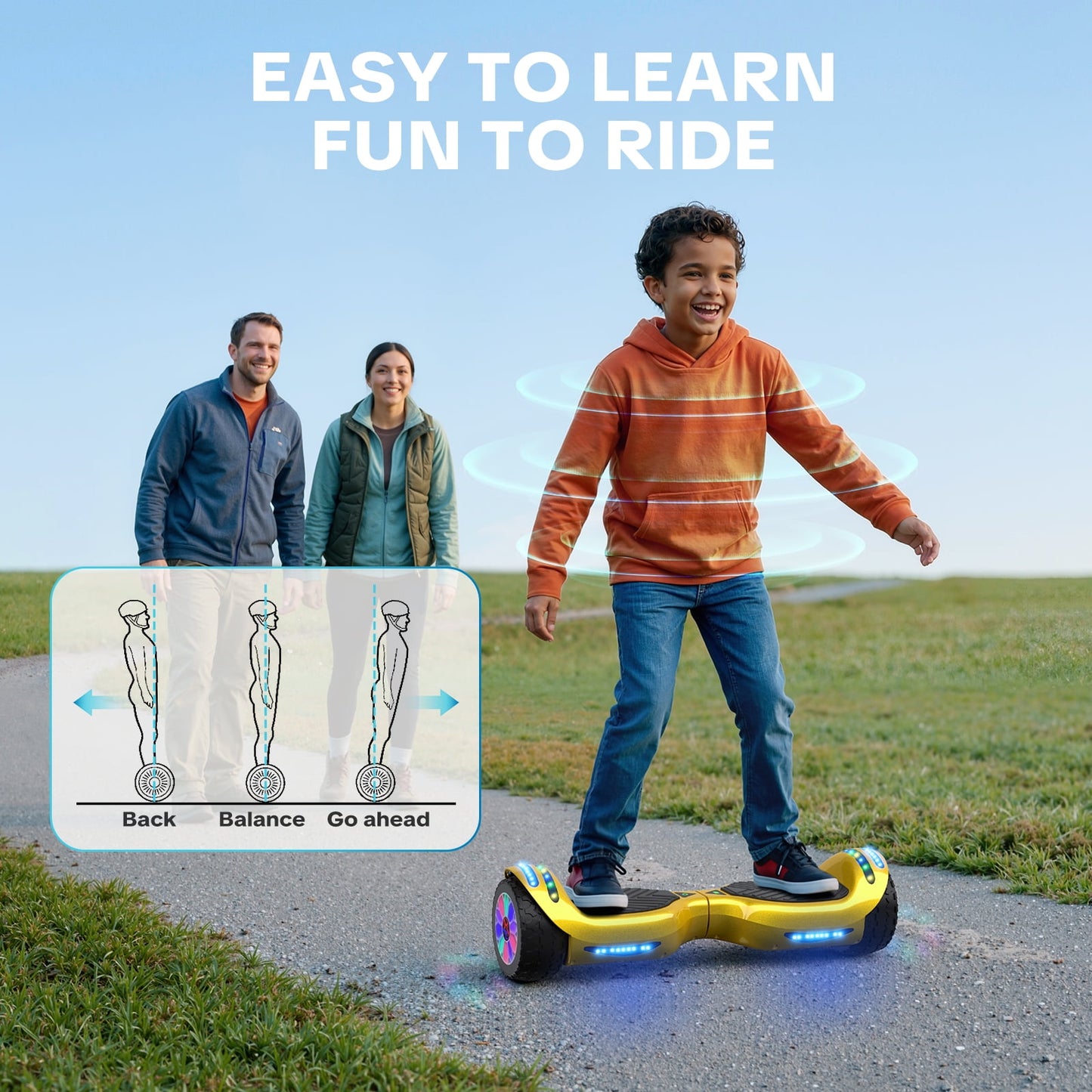 Off Road Electric Scooter with LED Lights & 400W Motor, Tcdjtc Self-Balance Scooter for Kids, Electric Scooter with Bluetooth Speakers, Kids Scooter with 9MPH Max Speed, All Terrain Scooter