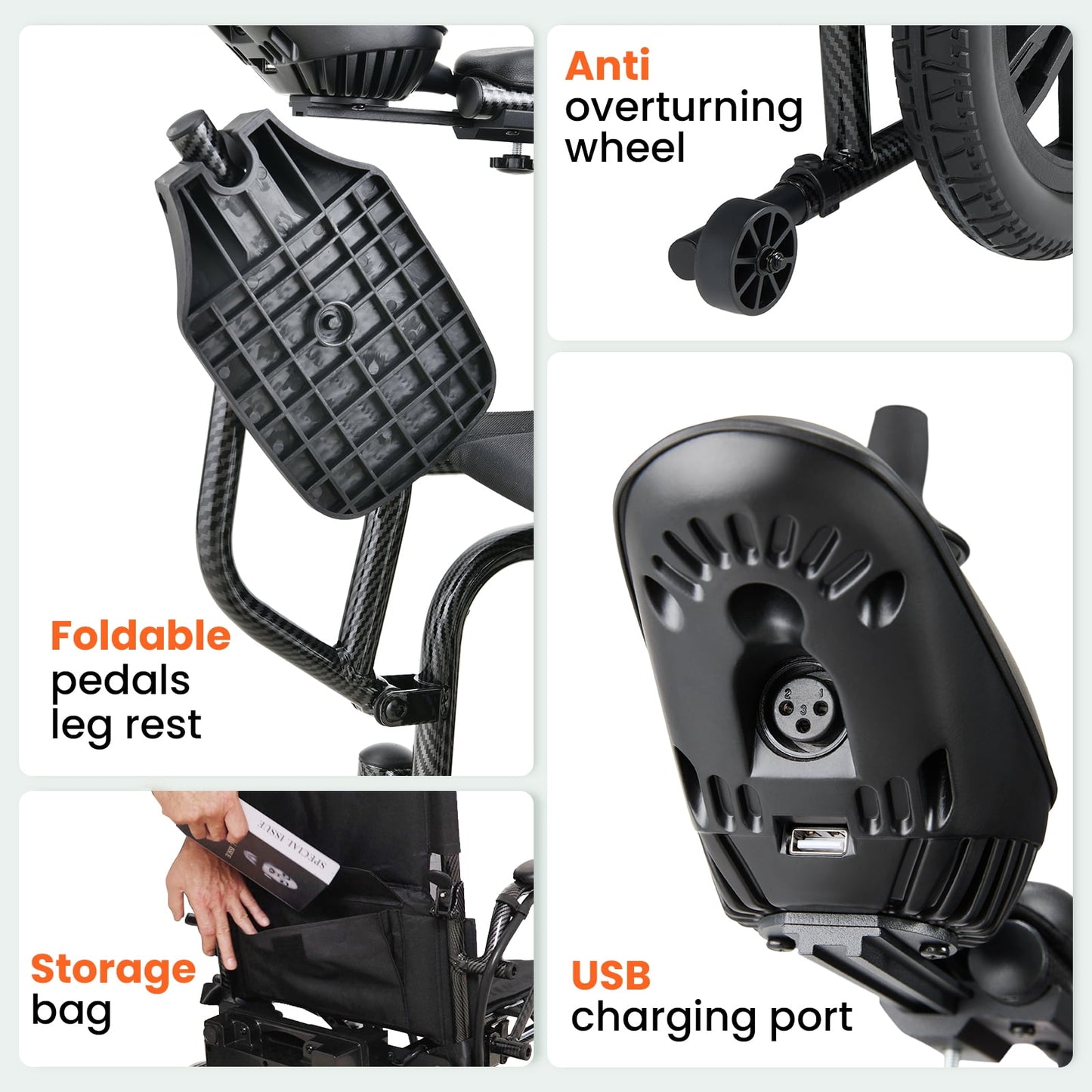 Arshin Electric Wheelchairs for Adults 20+ Miles Range,Silent Electric Wheelchair Lightweight Foldable with 360°Joystick,All Terrain Dual Motors,286+ lbs Capacity(Black)