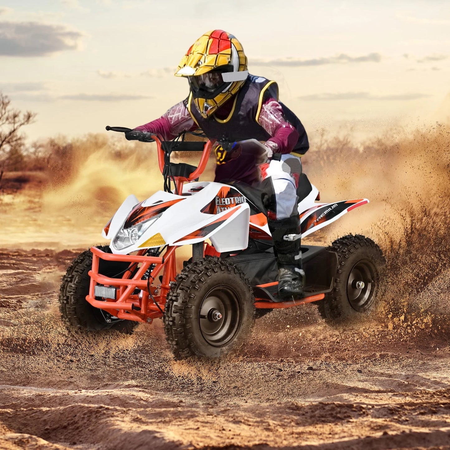 WAWA Electric ATV Dirt Quad,4-Wheeler Bike with 500W Motor,Parent Speed Control,Dual Suspensions, Age 13+(ORANGE)