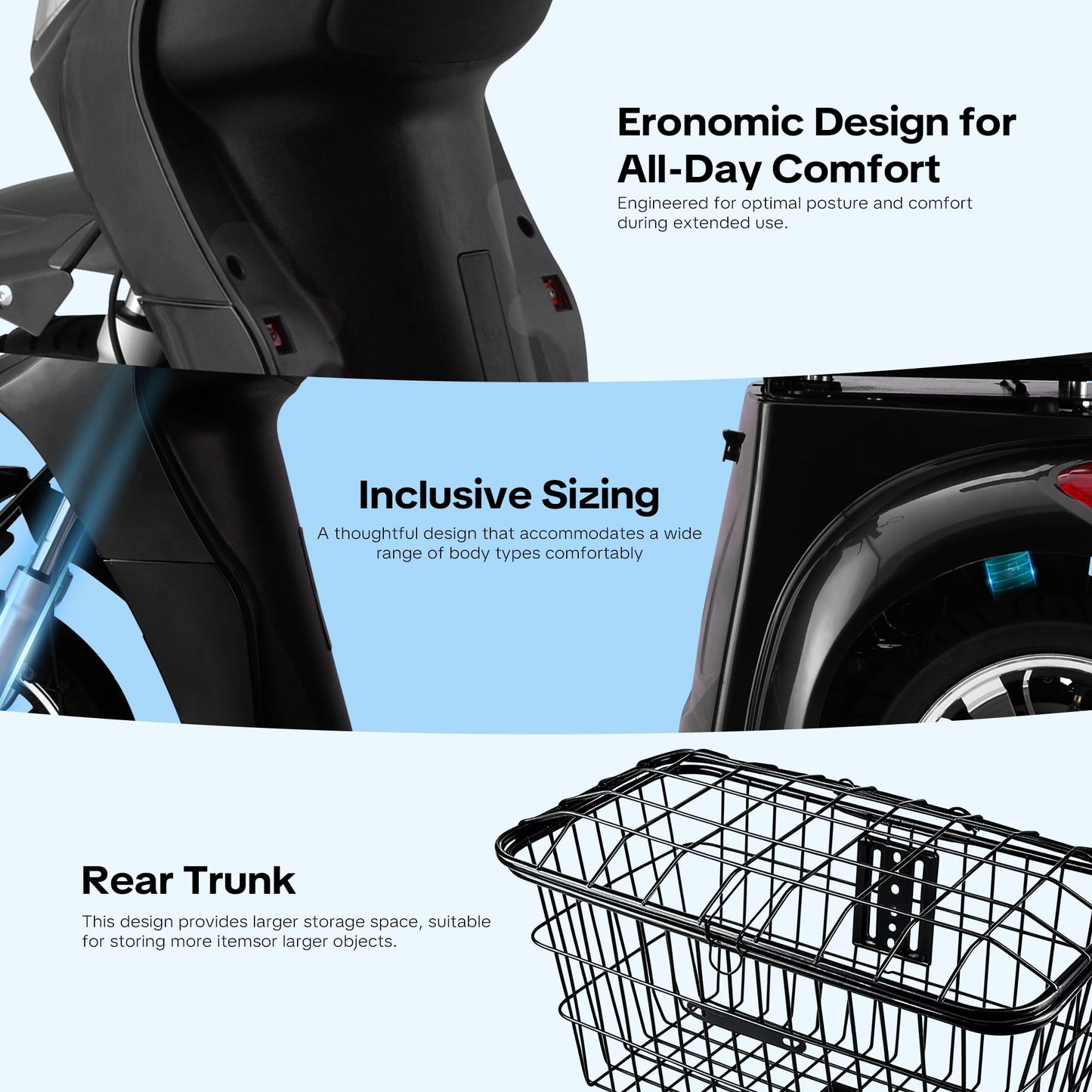 Heavy Duty 3 Wheel Mobility Scooters for Seniors & Adults 500lbs Capacity,Arshin Electric Powered Wheelchair Device,800W All Terrain Fast Mobility Scooter,31 Miles Long Range Battery(Black)